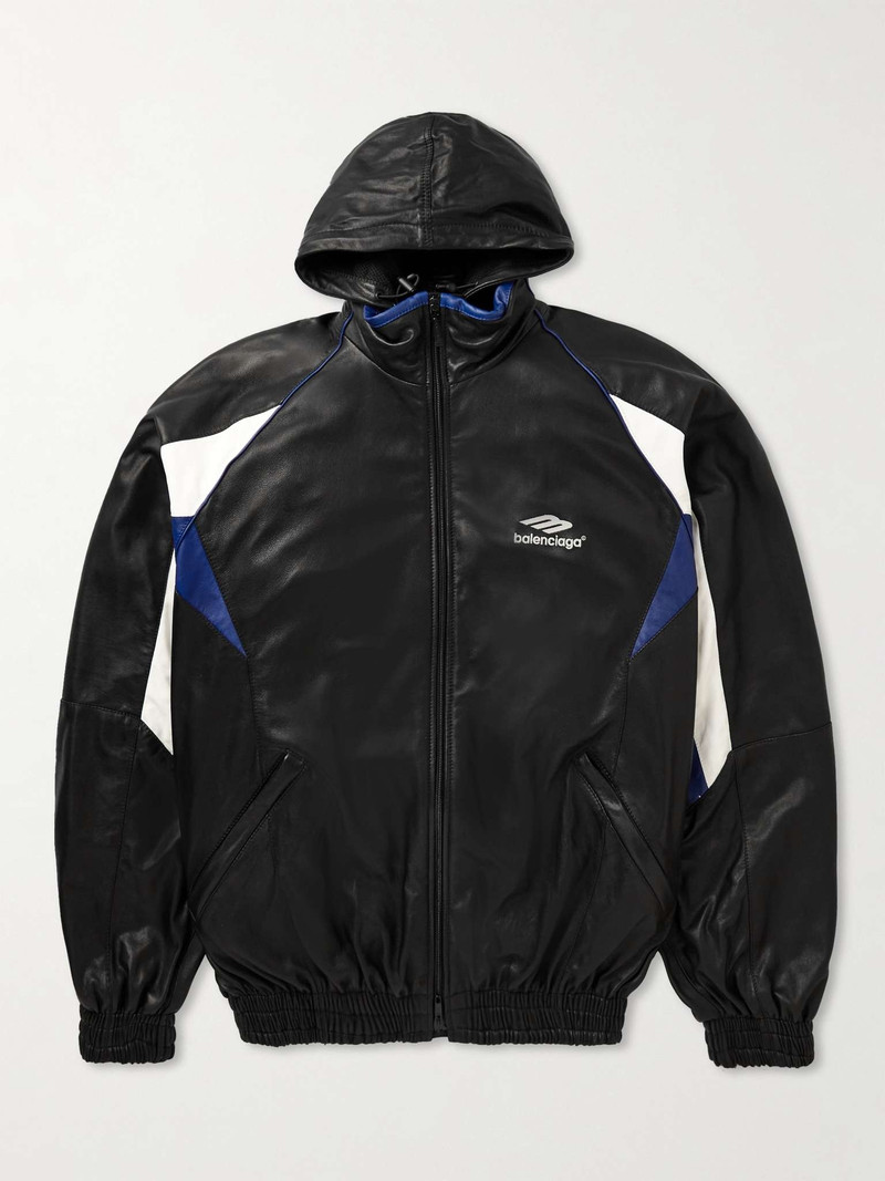 BALENCIAGA Logo-Embroidered Leather Track Jacket - 697771TMS02
