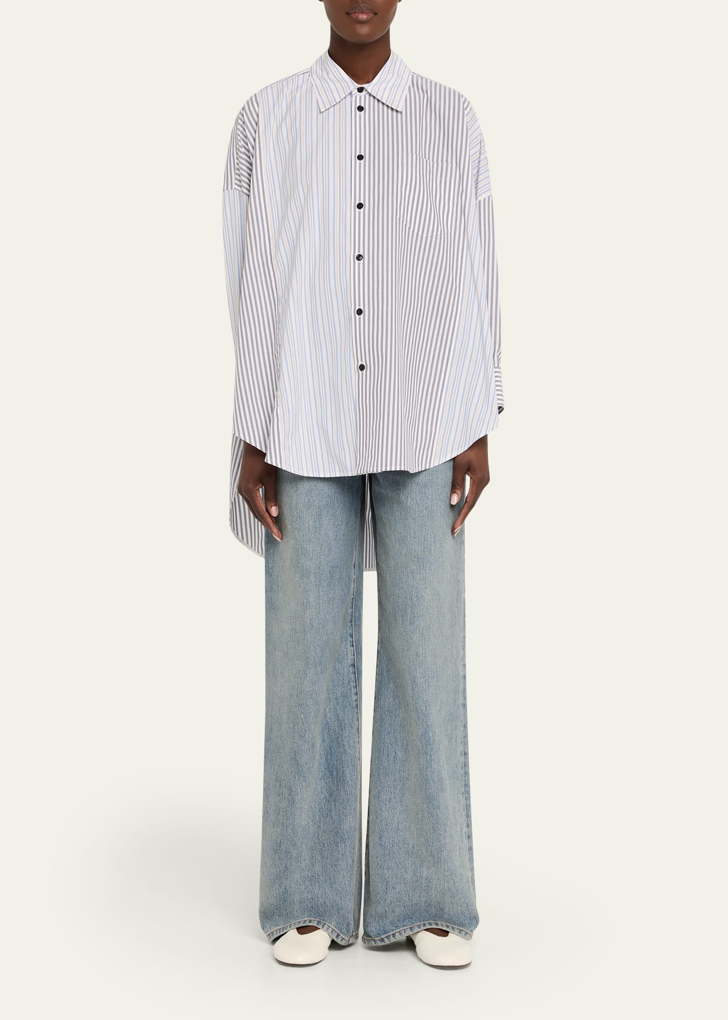 Multi-Striped Oversized Button-Down Shirt - 2