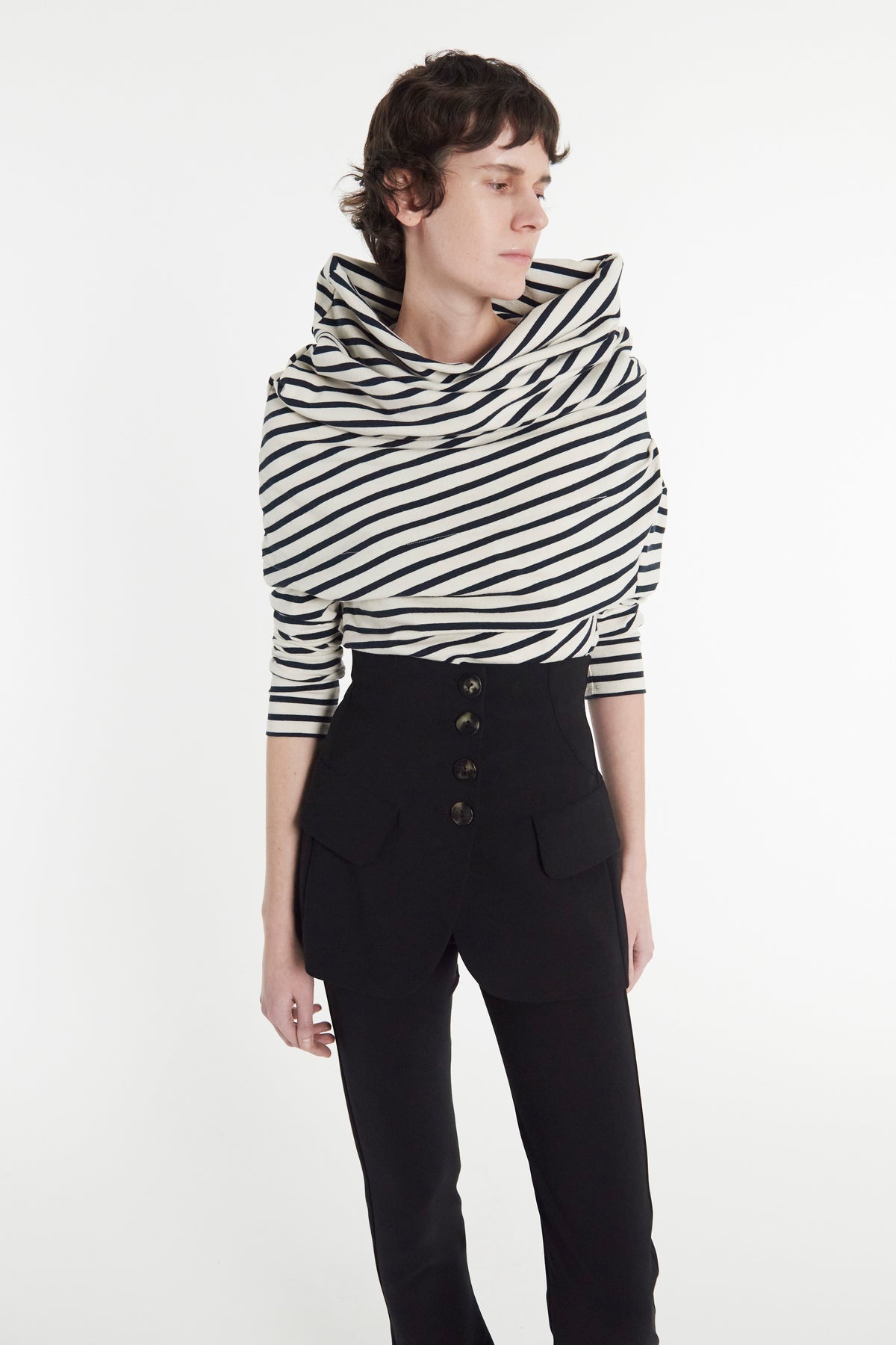 JERSEY COWL NECK DRAPED TOP STRIPE - 4
