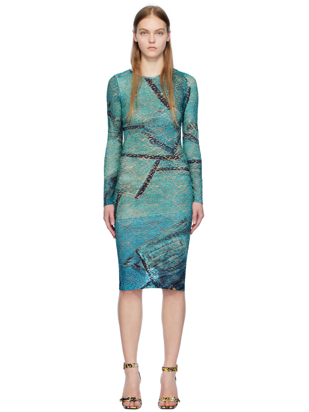 Blue Patchwork Midi Dress - 1