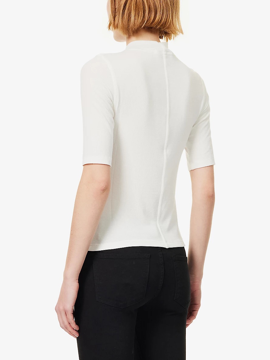 Mock-neck ribbed stretch-woven T-shirt - 4