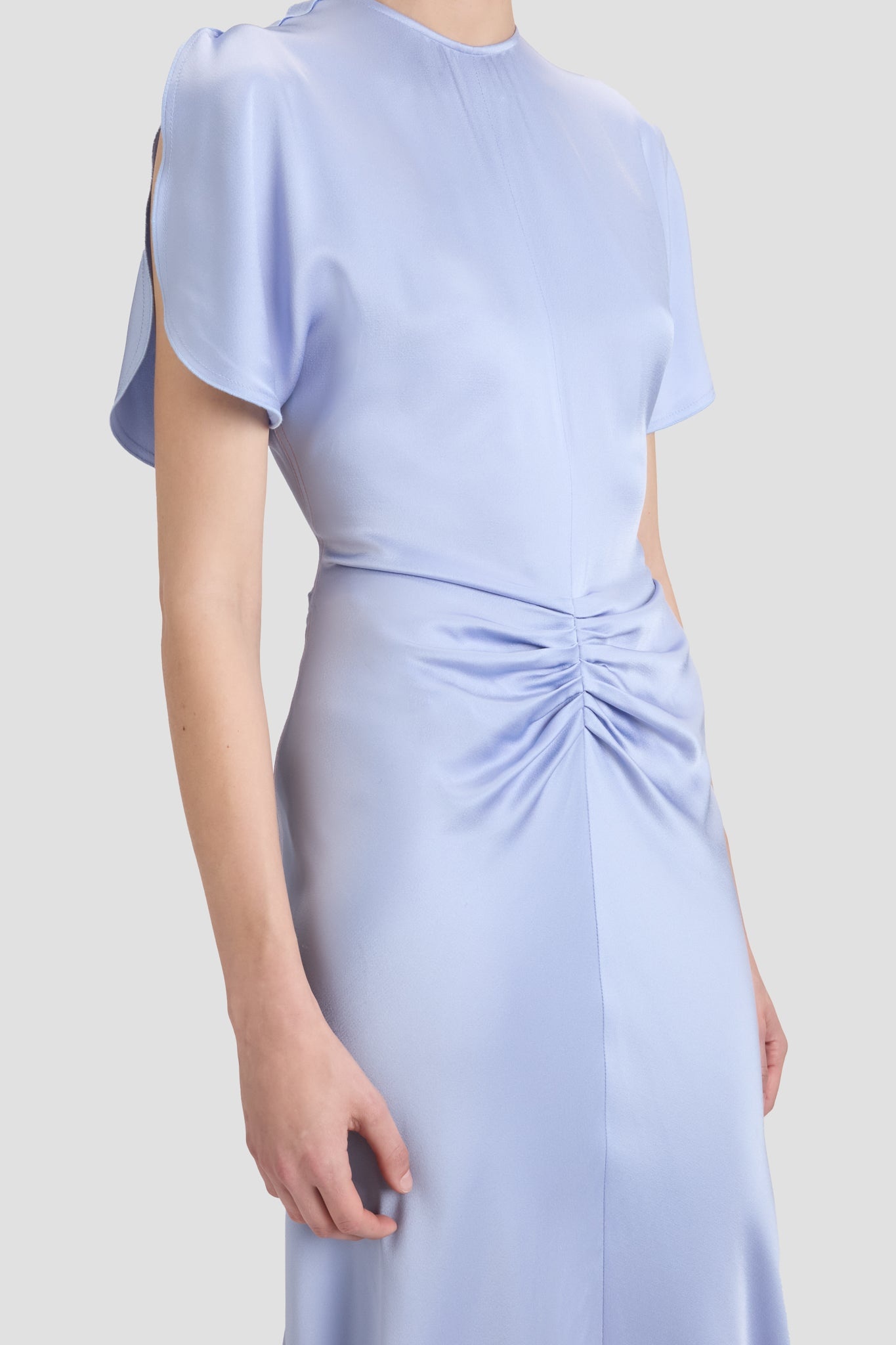Gathered Waist Midi Dress In Delphinium Blue - 4