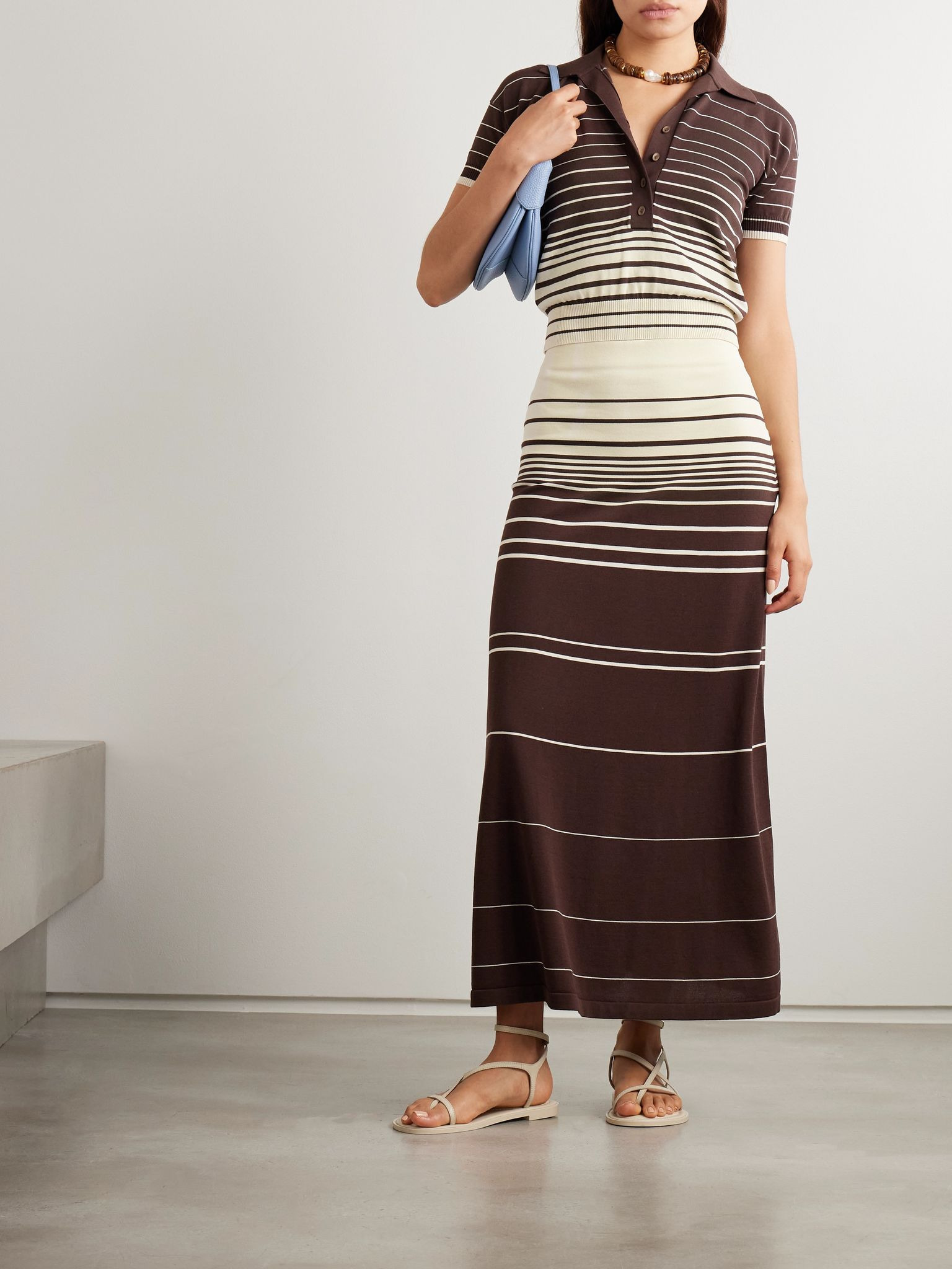Casia striped cotton-blend maxi skirt Dark brown - 2