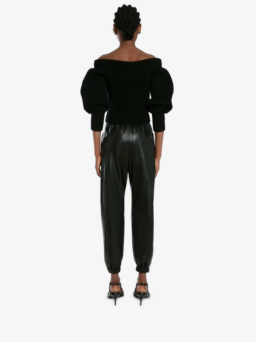 Leather Joggers in Black - 4