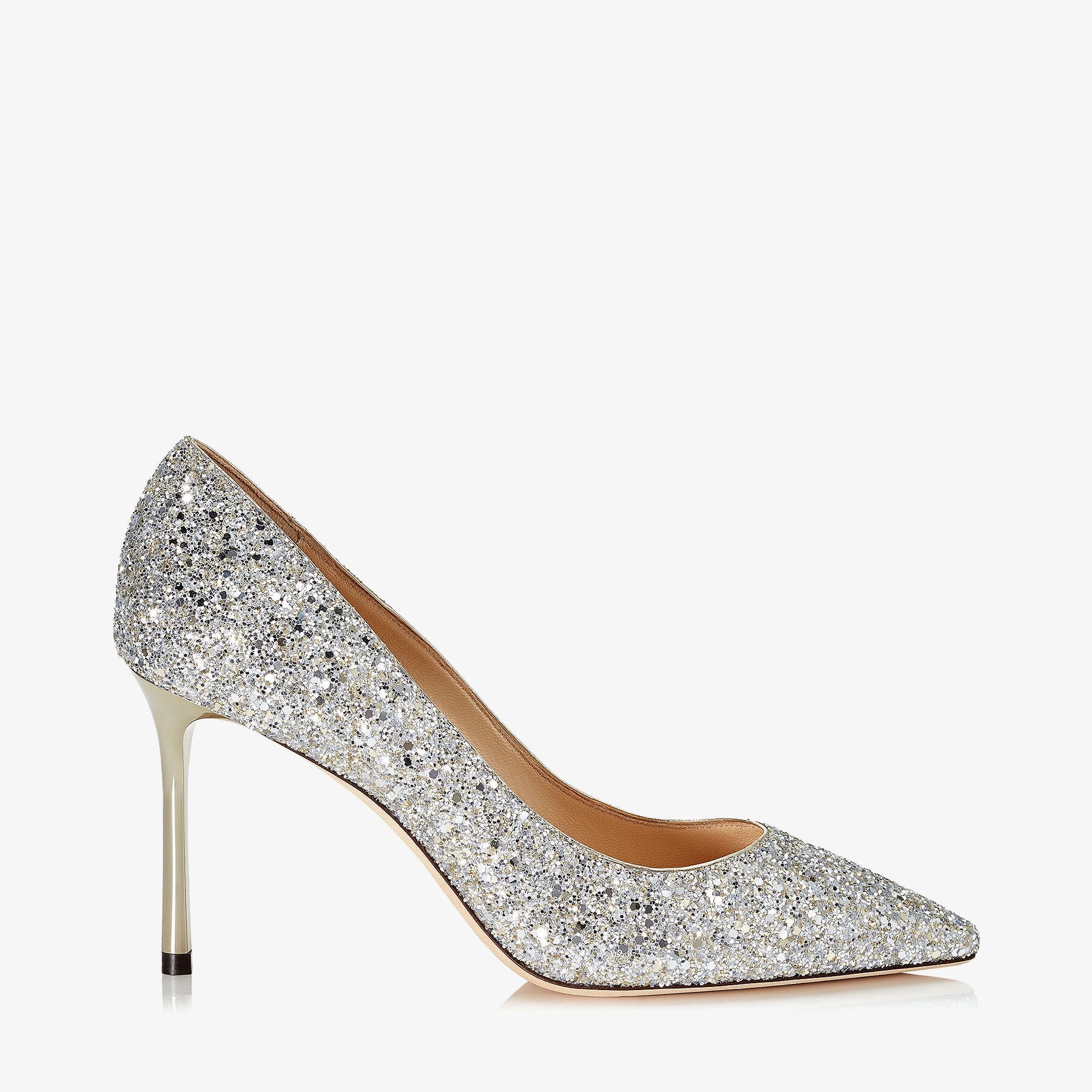 Romy 85
Champagne Coarse Glitter Fabric Pointy Toe Pumps - 1