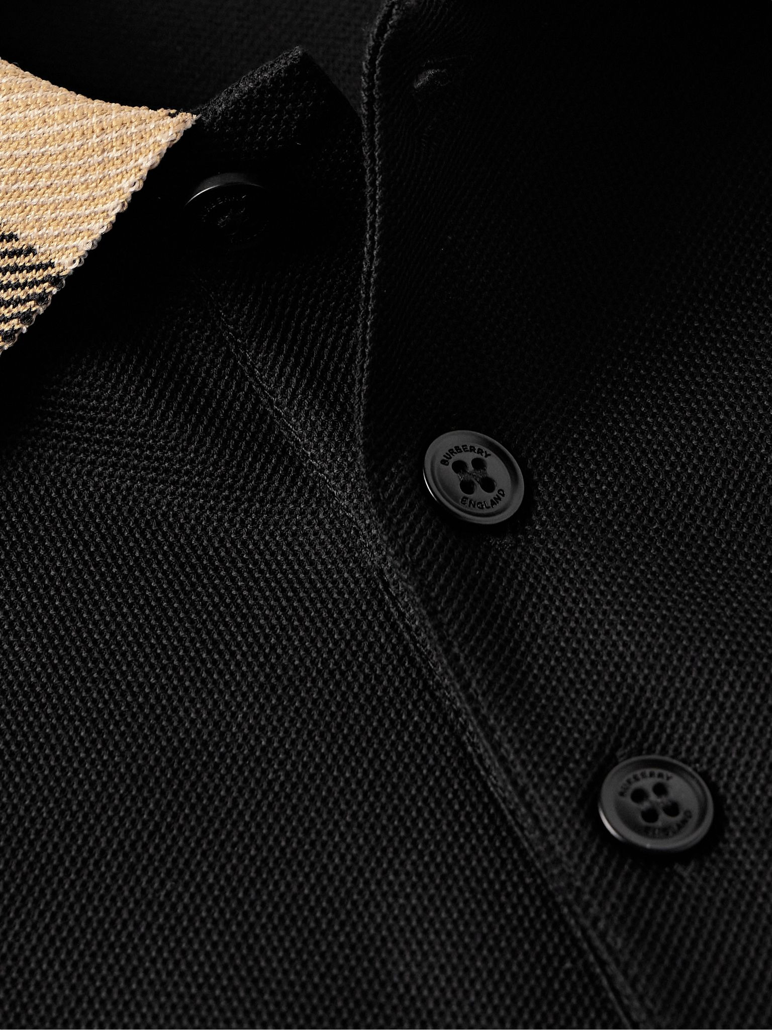 Check-Trimmed Cotton-Piqué Polo Shirt Black - 4