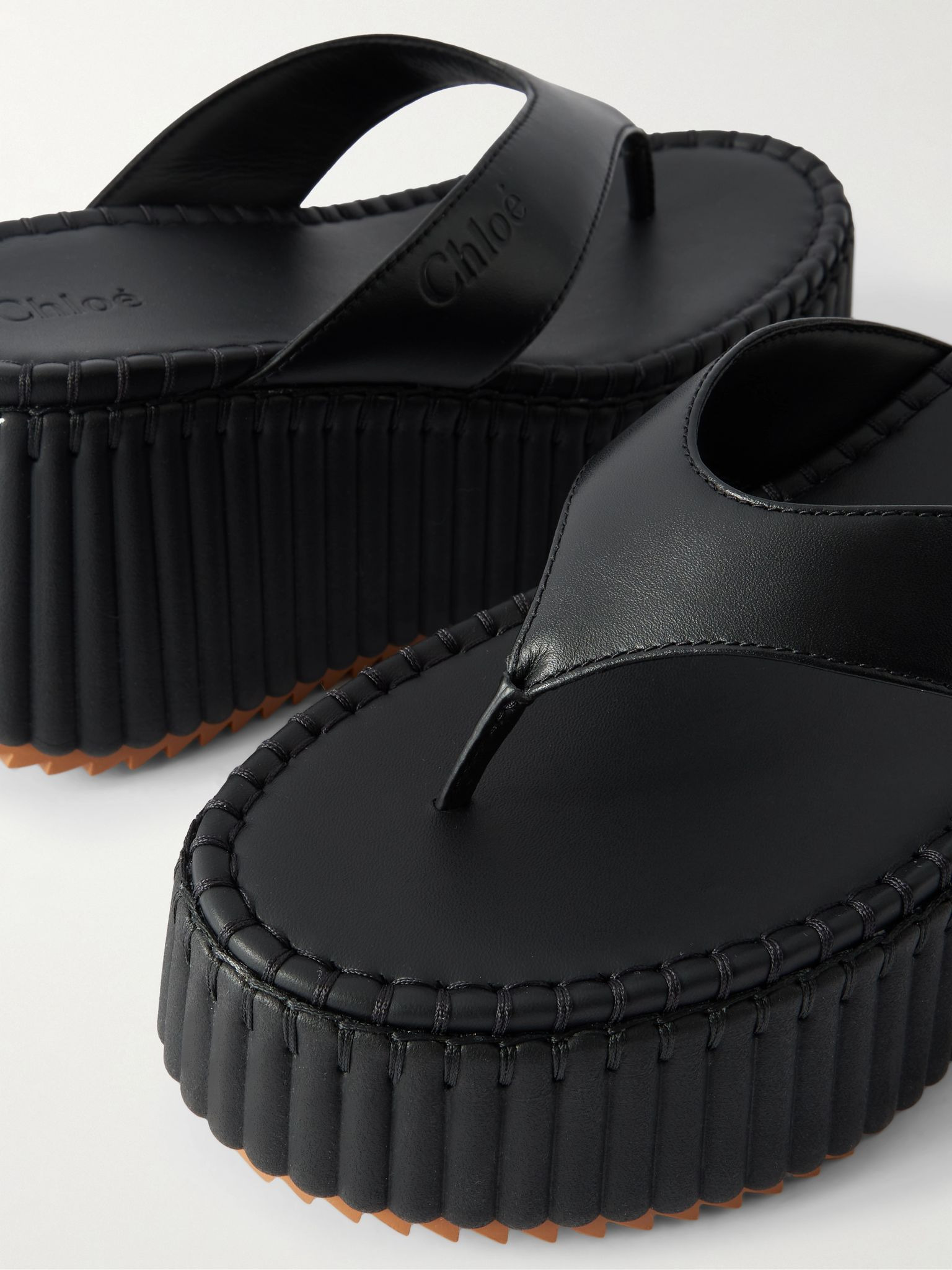 Nama leather platform flip flops Black - 4