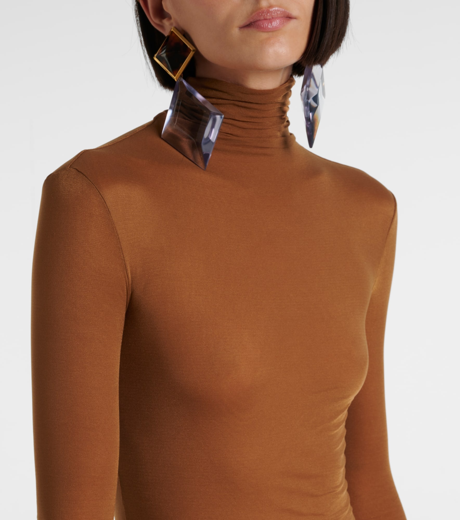 Sheer turtleneck jersey midi dress - 4