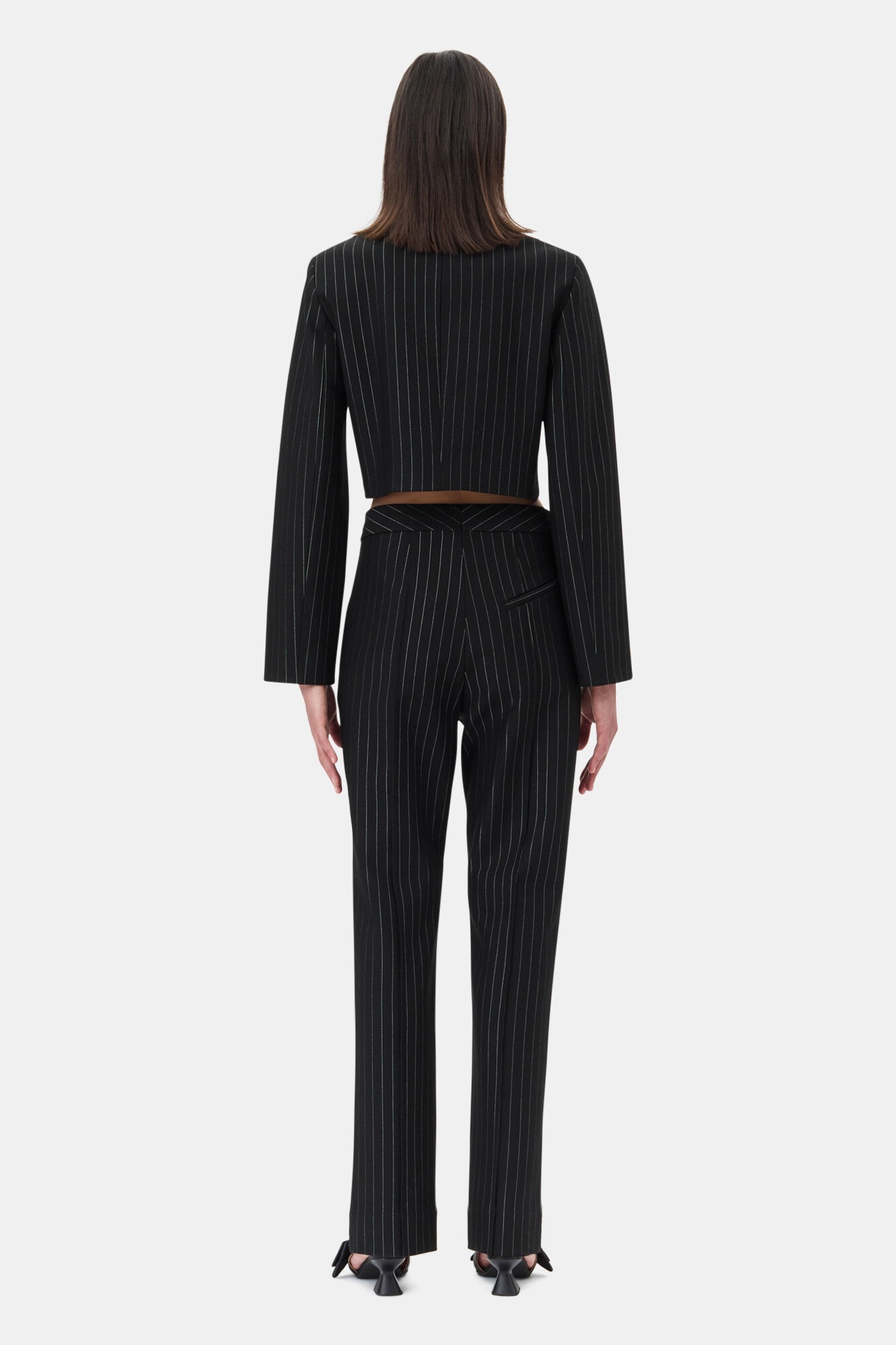 BLACK PINSTRIPED CROPPED BLAZER - 5