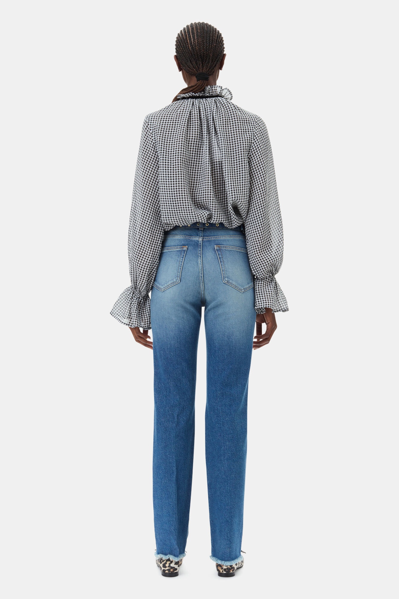 SHEER CHECK TIE STRING SHIRT - 5