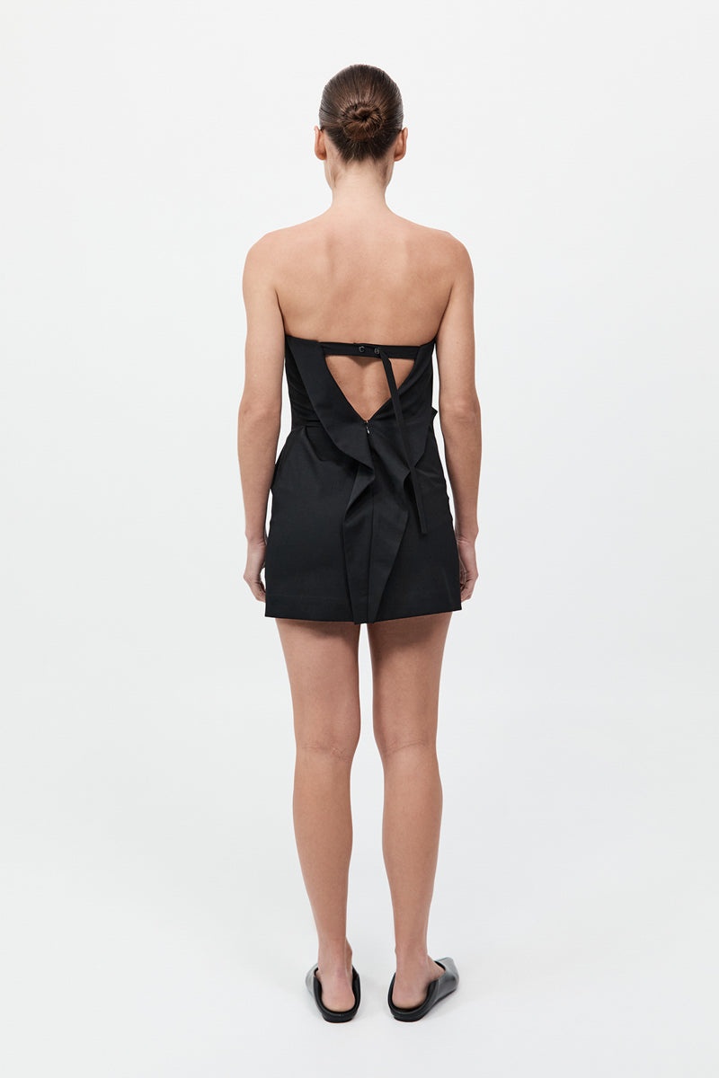 Wool Drape Mini Dress - Black - 7