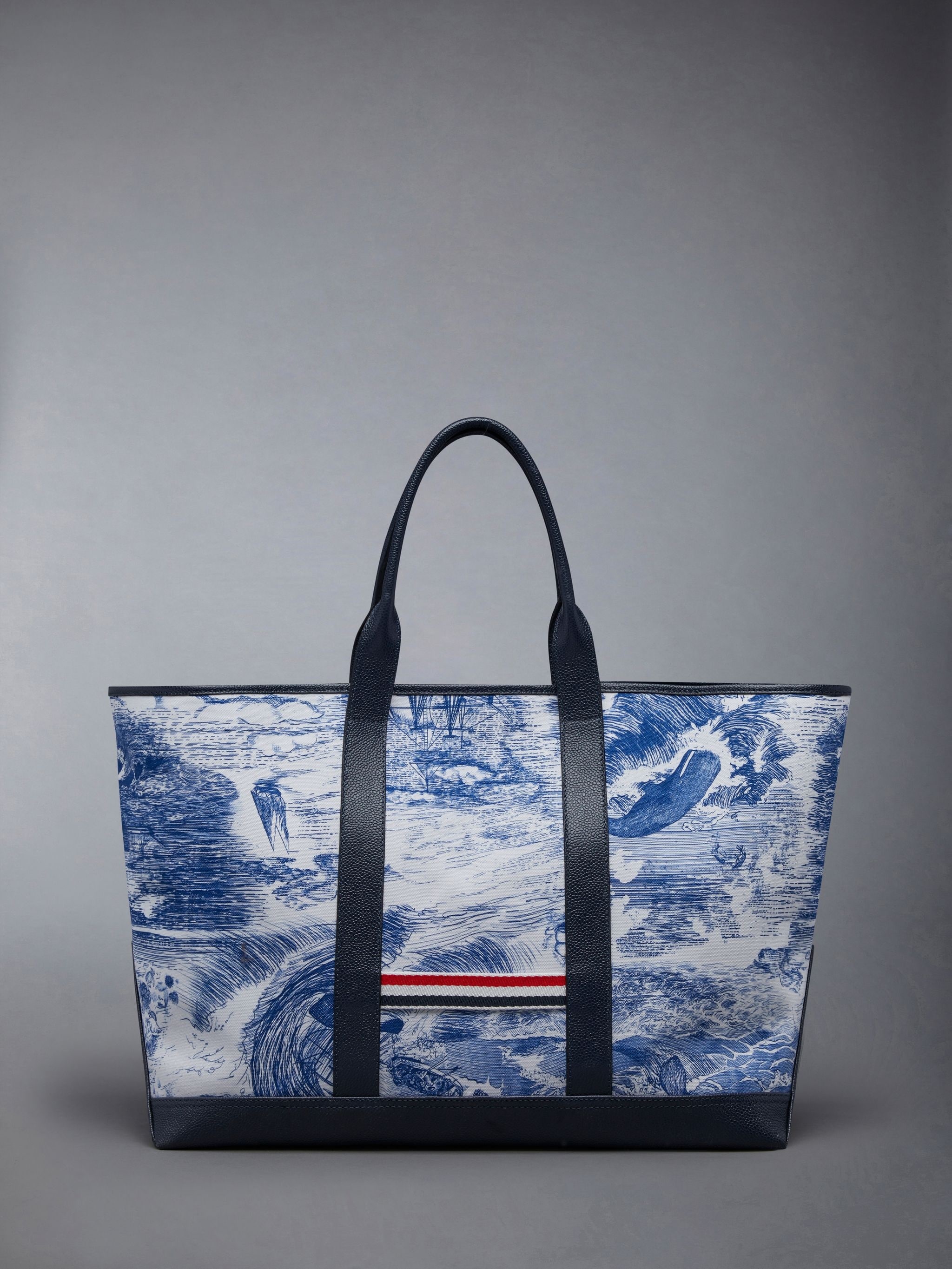 Nautical Toile Canvas Leather Handle Medium Tool Tote - 3