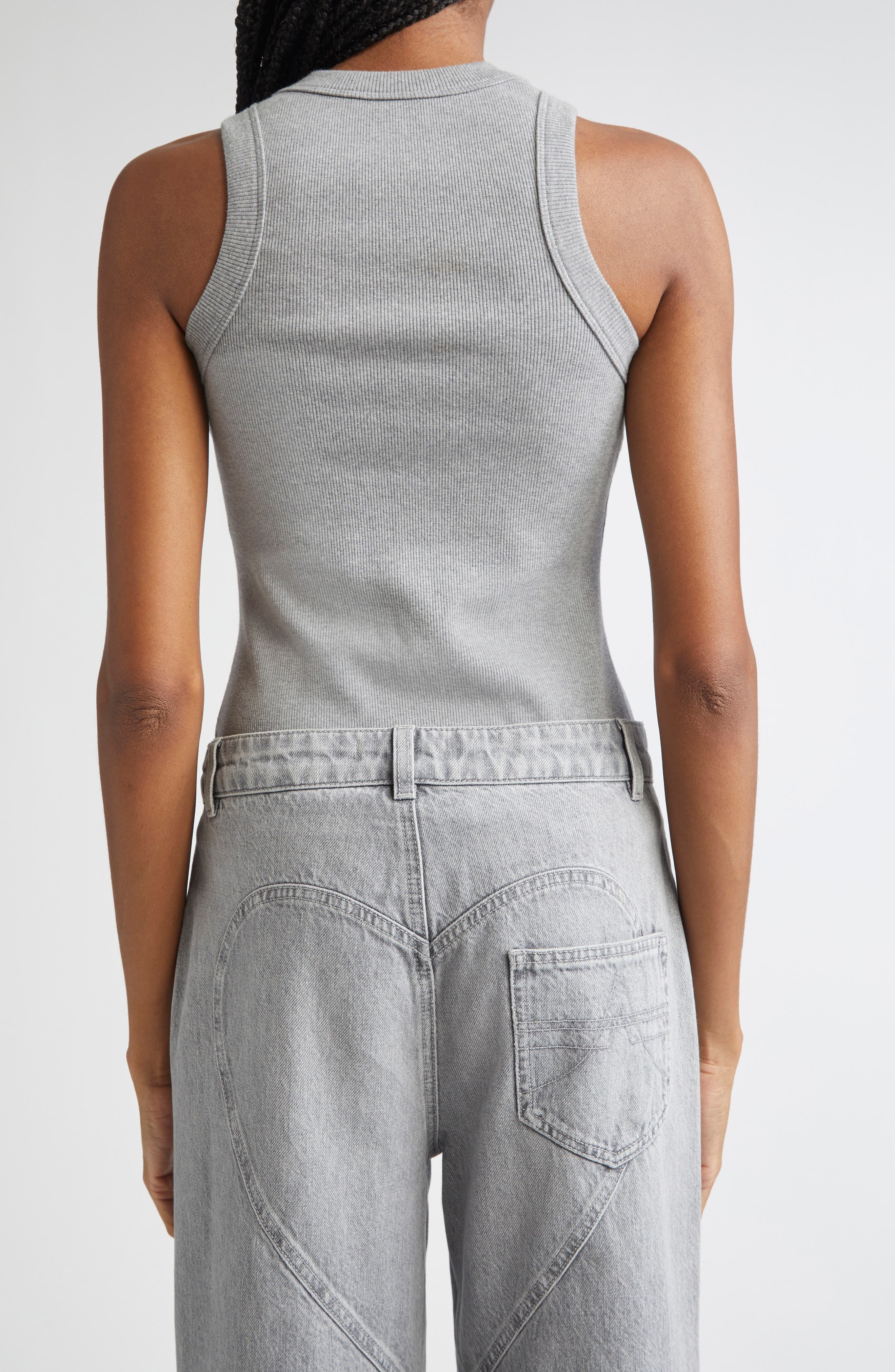 Area Distressed Crystal Rib Tank in Grey Melange at Nordstrom - 3