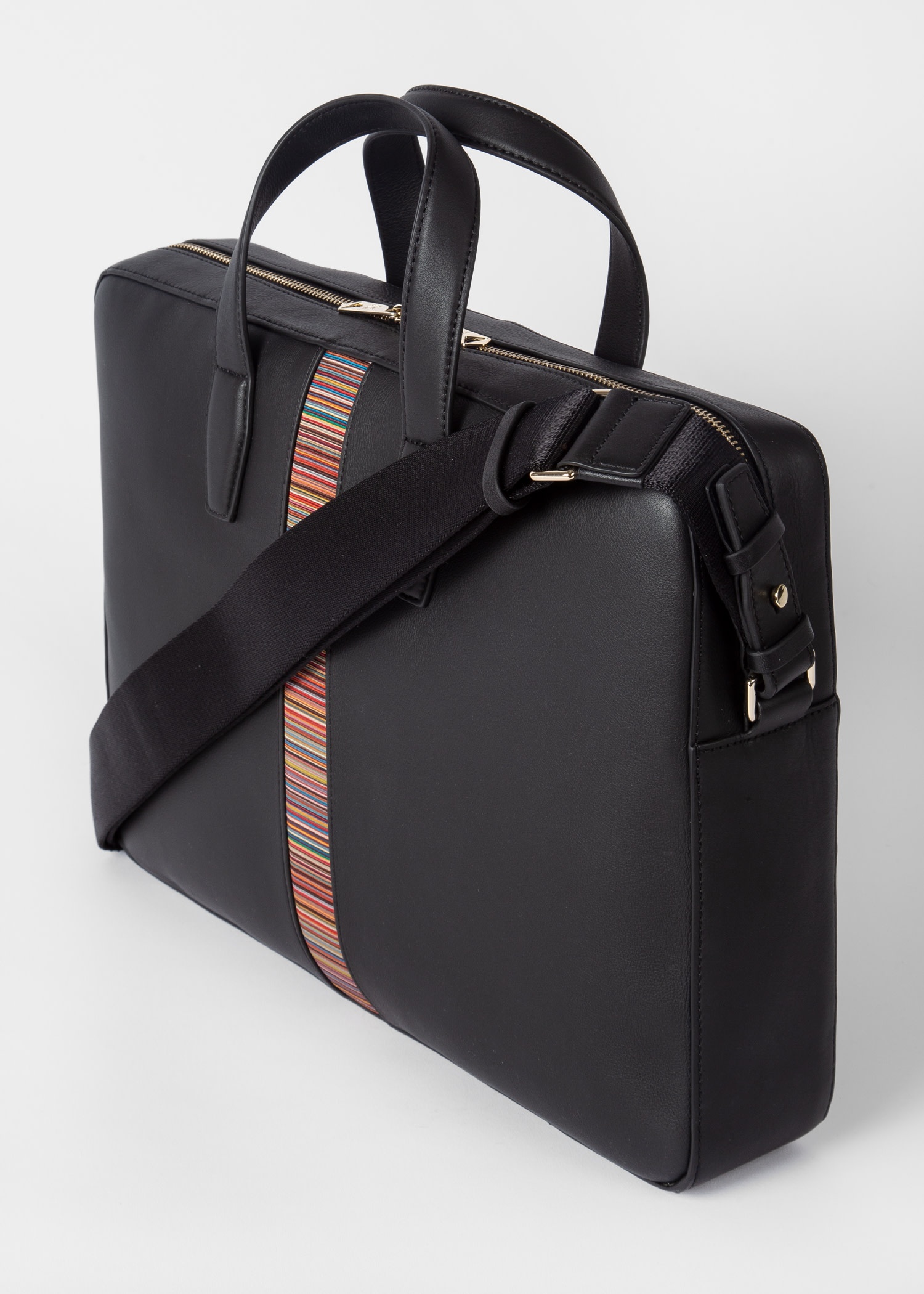 Black Leather 'Signature Stripe' Leather Business Folio - 3