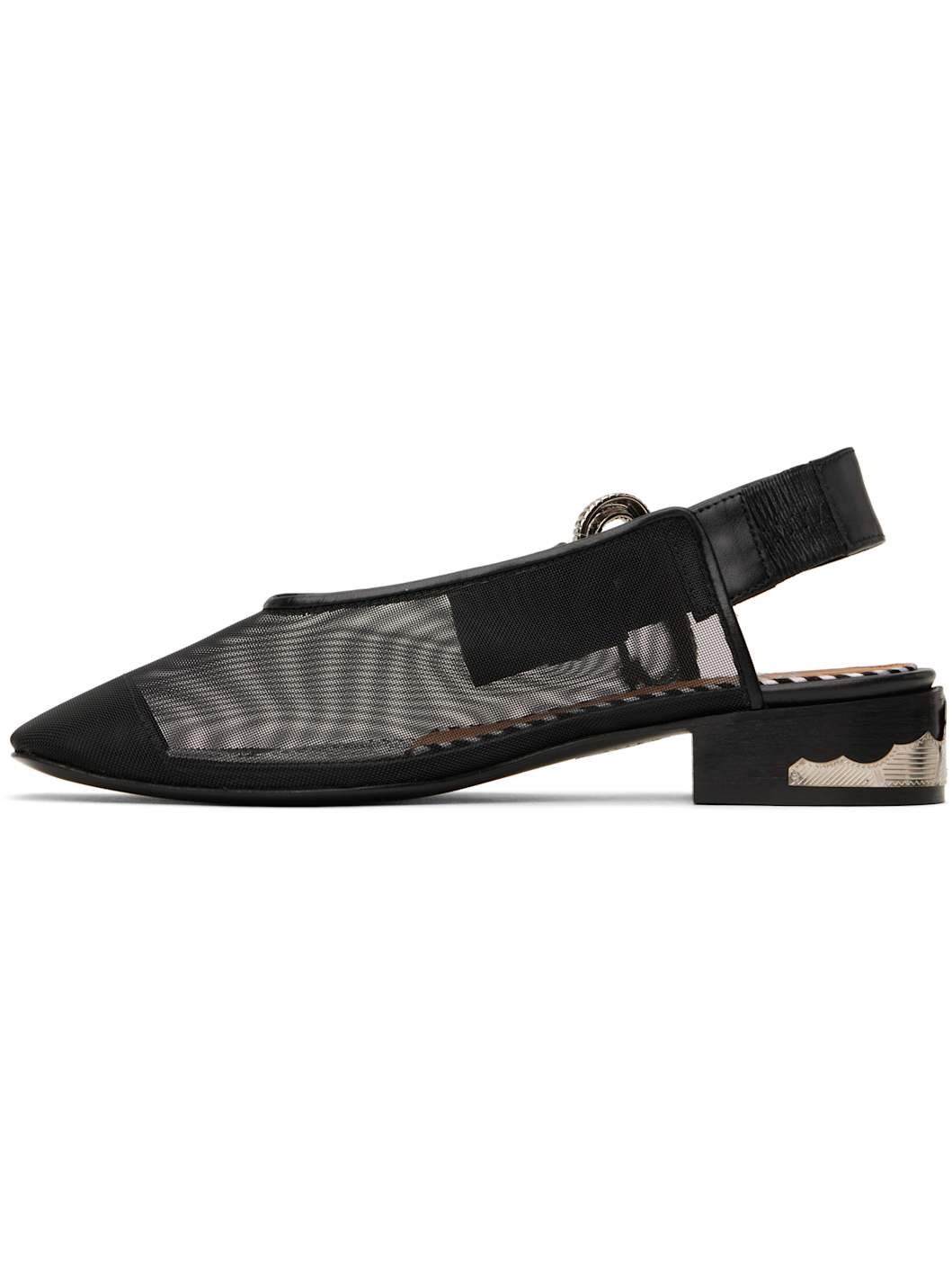 Black Mesh & Leather Flats - 3