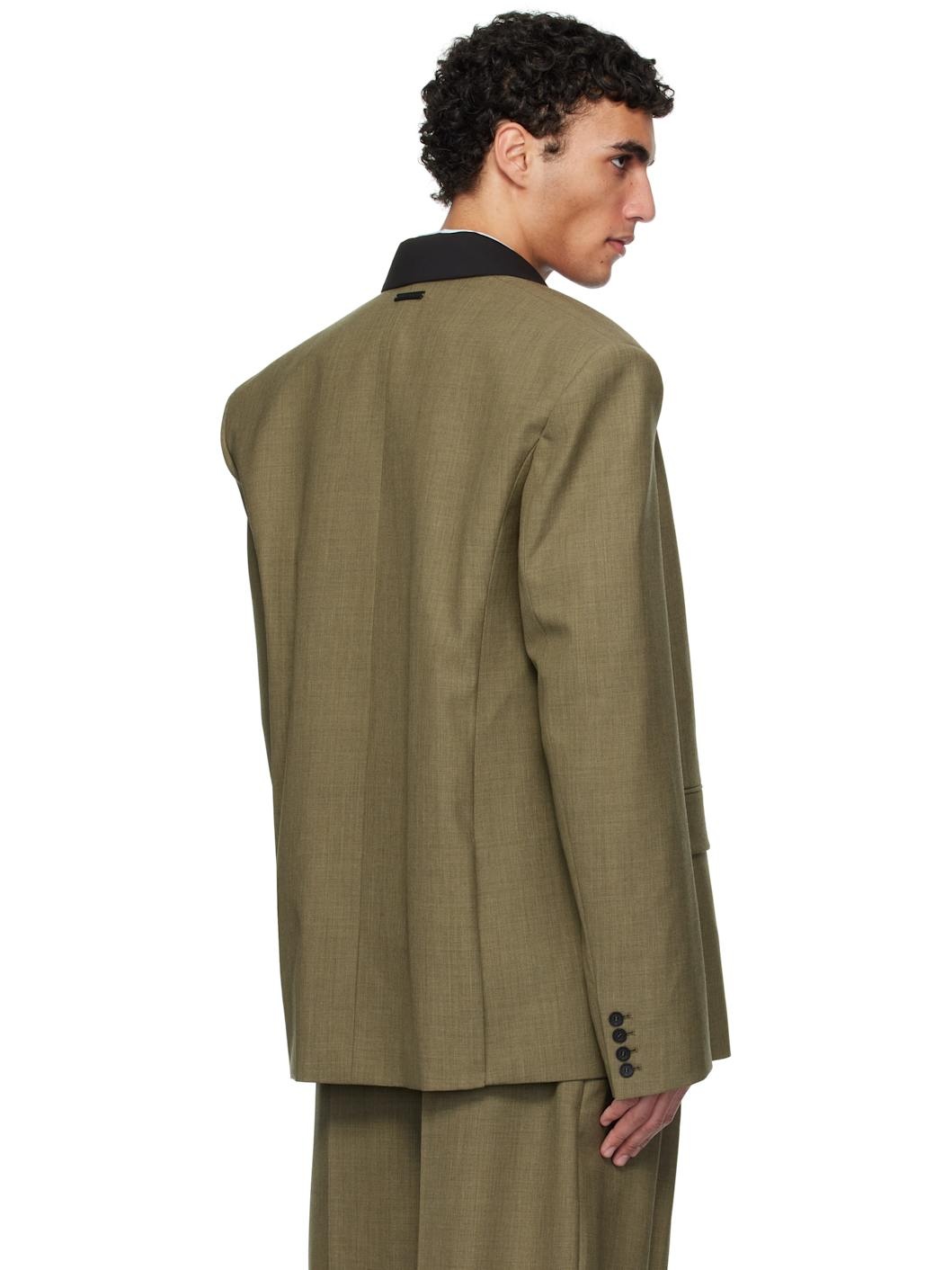 Khaki Contrasted Collar Tailored Blazer - 3