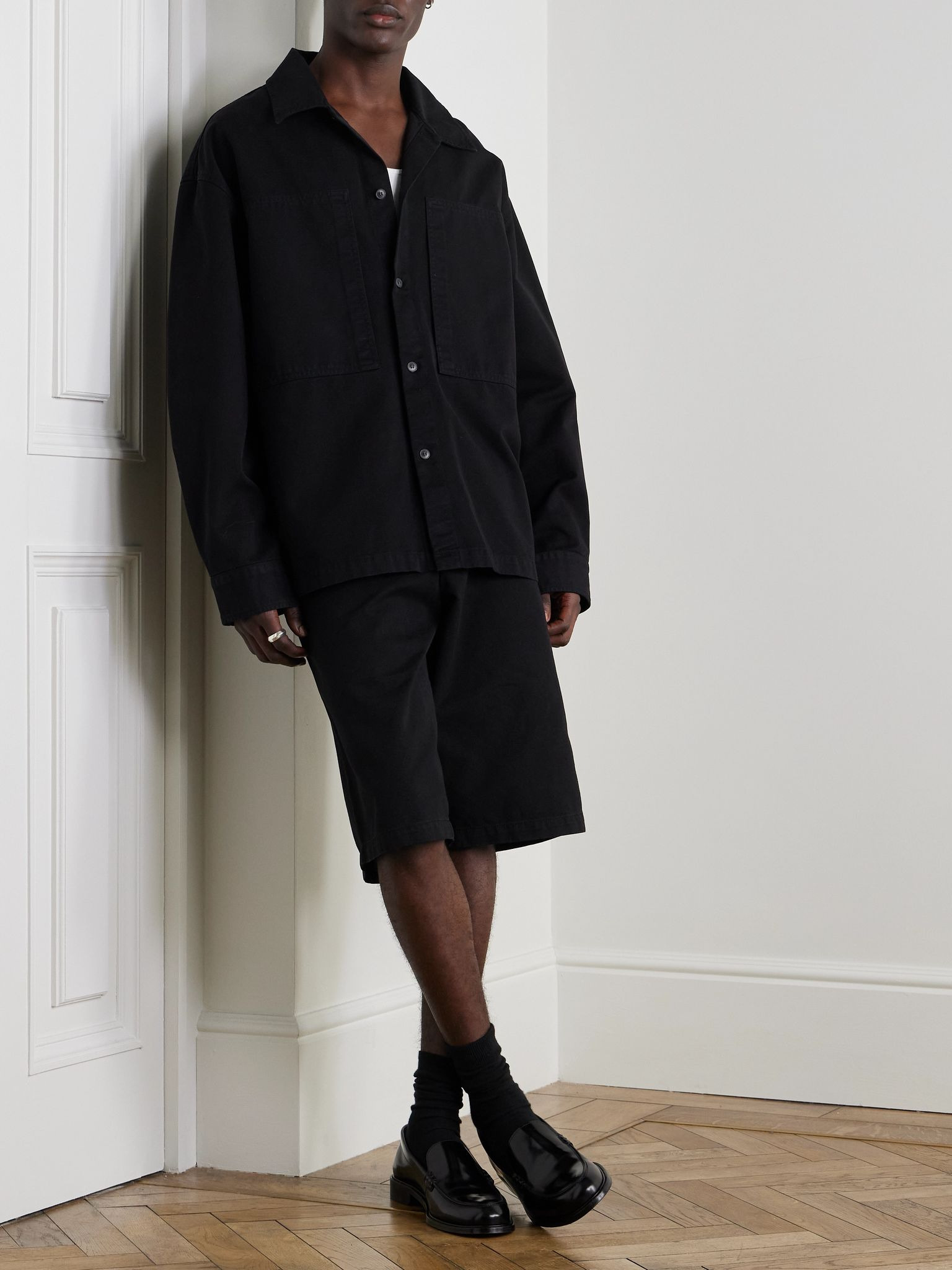 Cosmo Straight-Leg Garment-Dyed Cotton-Twill Shorts Black - 2