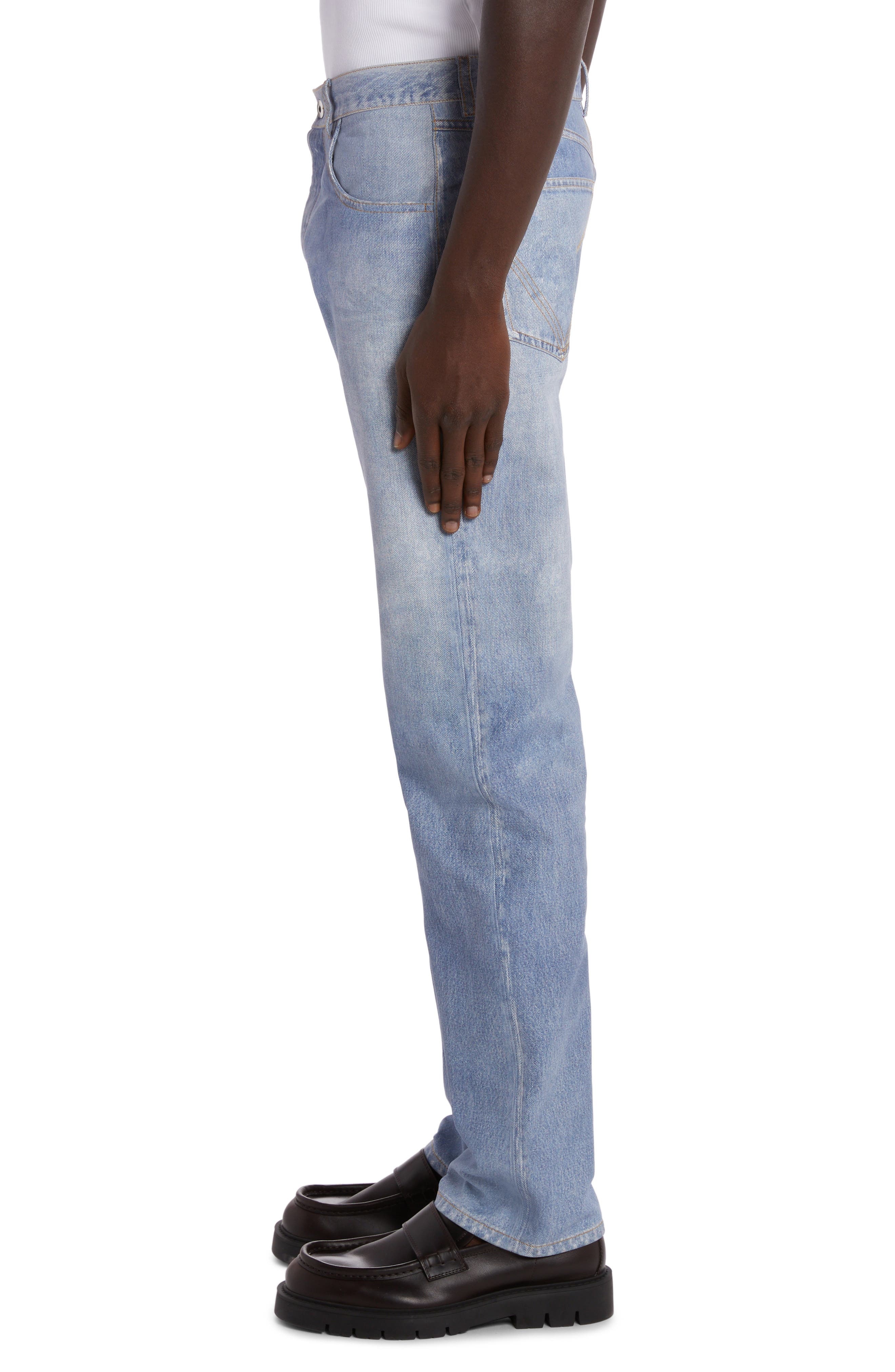 Denim Print Straight Leg Leather Pants - 3