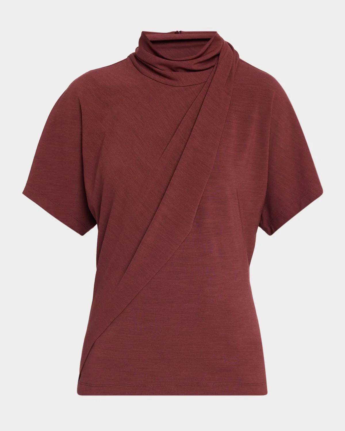 Mock-Neck Draped Jersey Short-Sleeve T-Shirt - 1