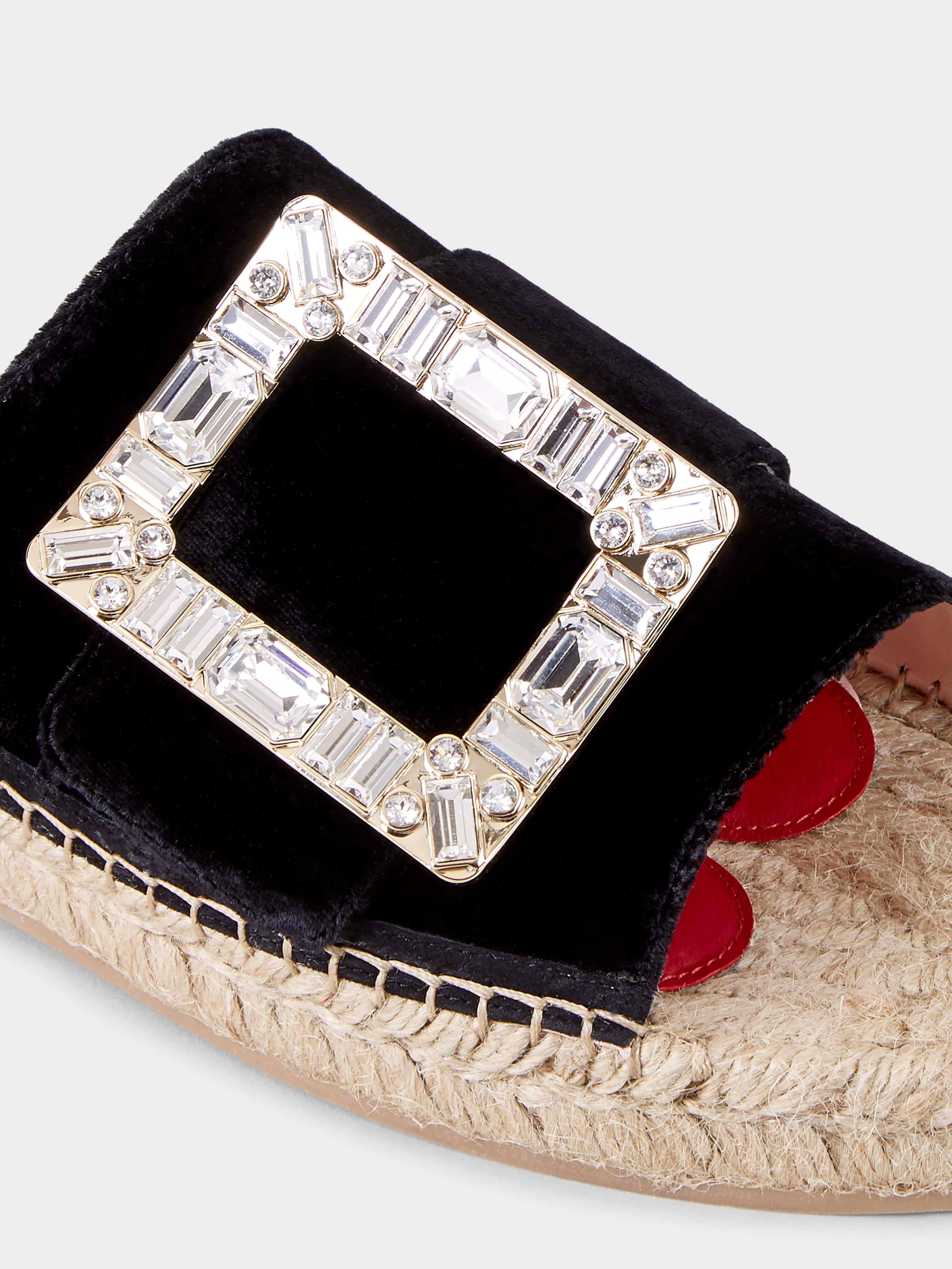 Strass Buckle Espadrille Mules in Velvet - 3