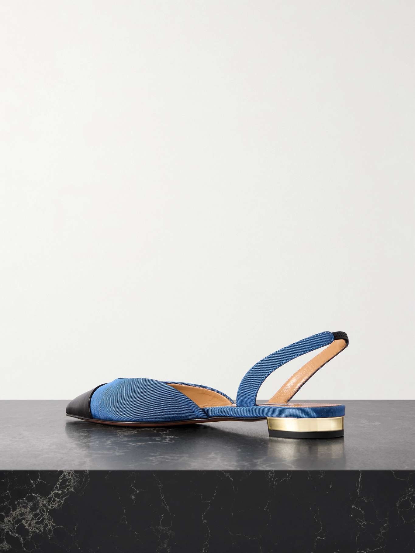 Milanese leather-trimmed grosgrain slingback flats - 3