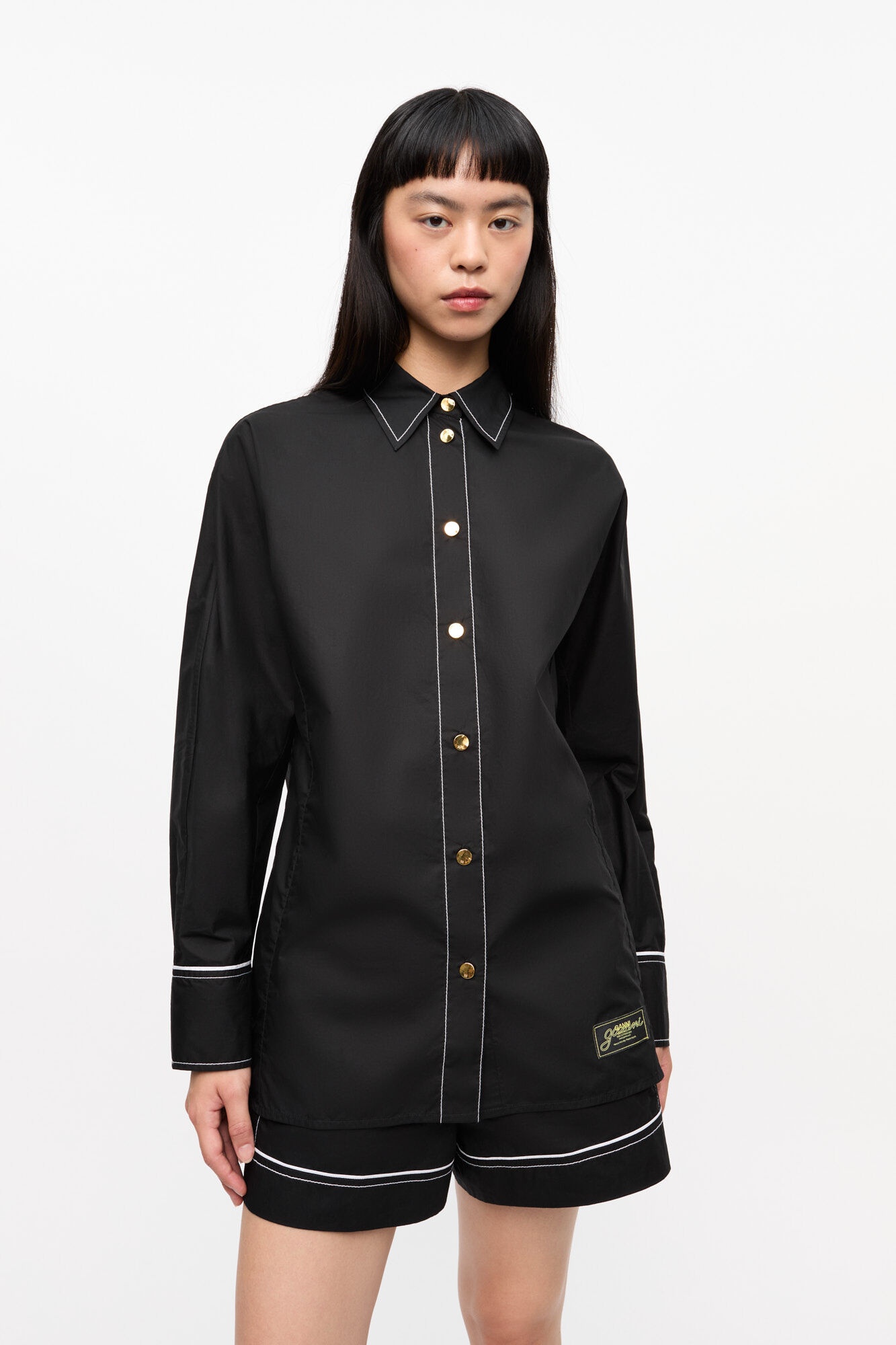 BLACK COTTON POPLIN RAGLAN SHIRT - 2
