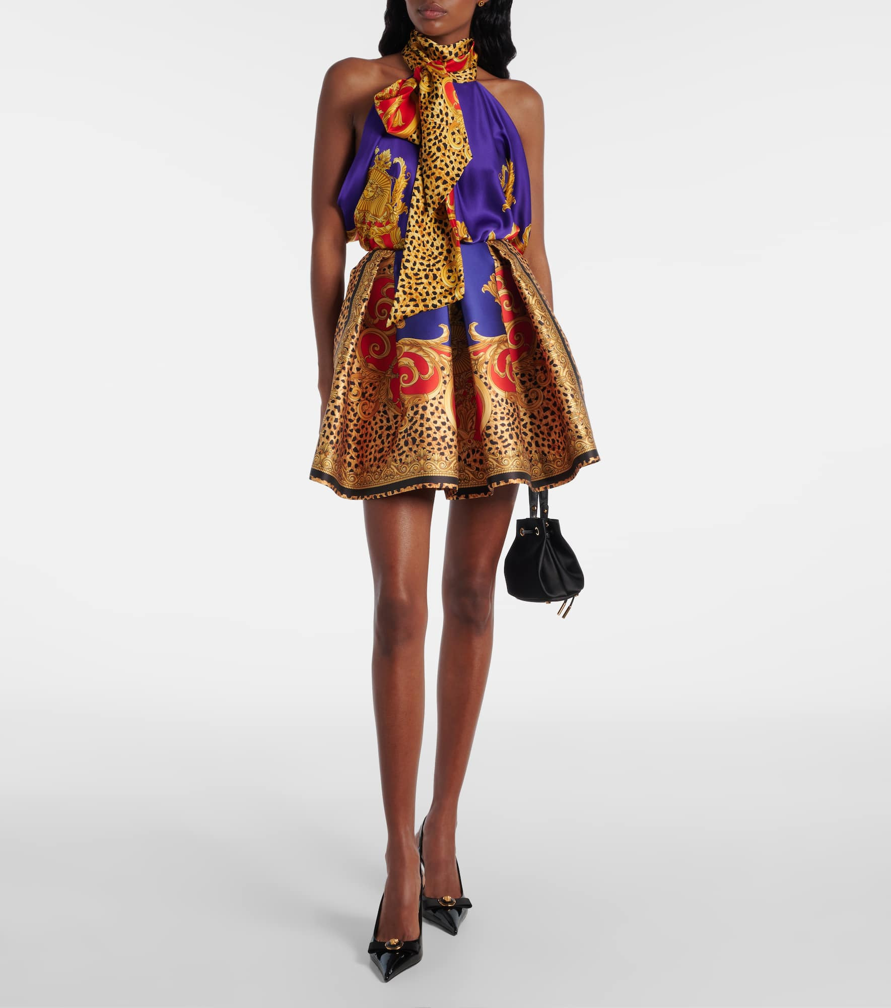 Pleated printed satin miniskirt - 2