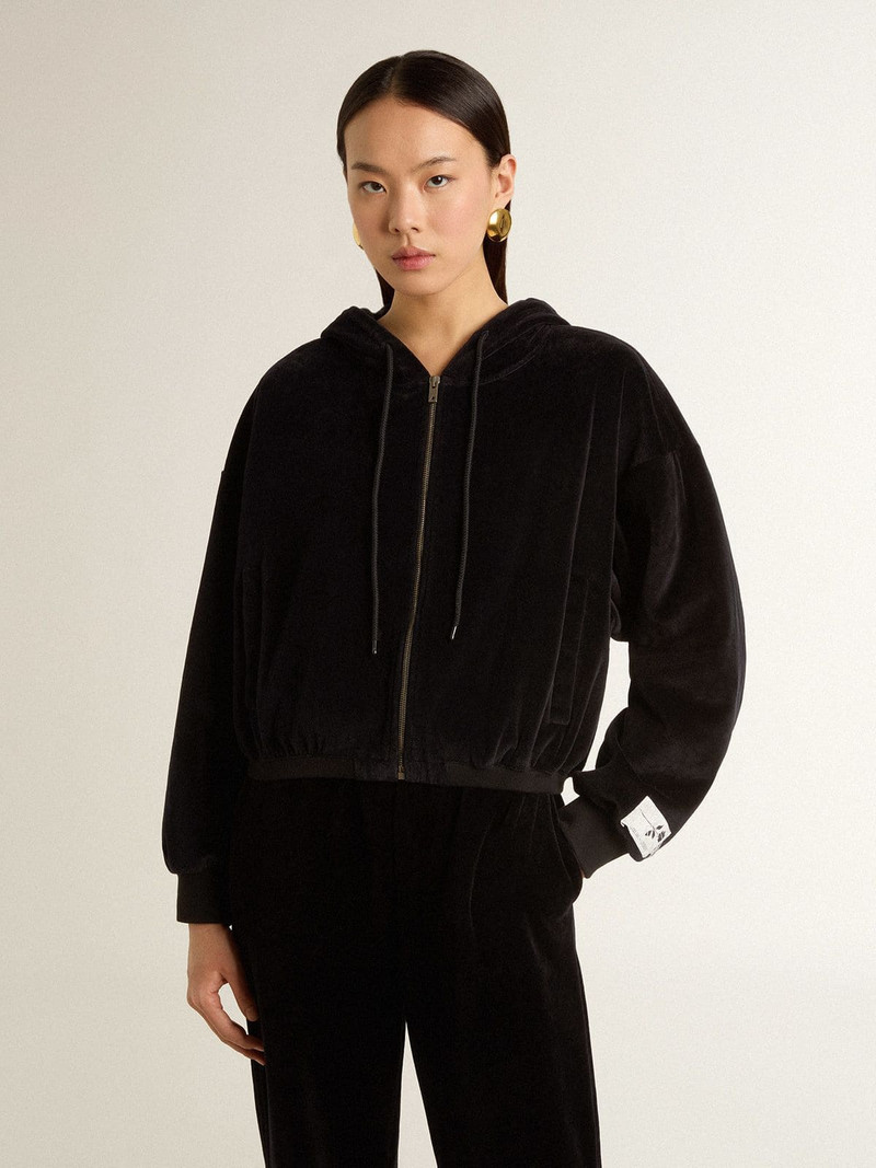 Golden Goose Women's black cotton-blend hoodie with zip outlook