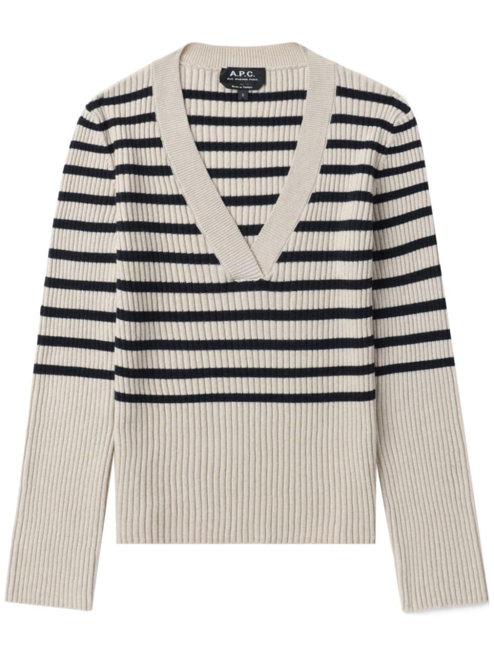striped ribbed-knit jumper - 1
