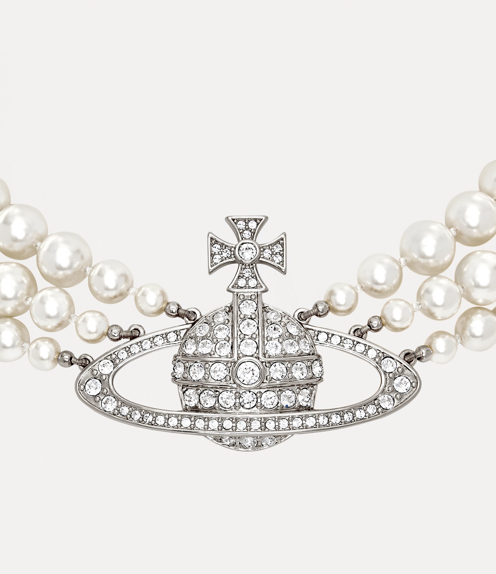 THREE ROW PEARL BAS RELIEF CHOKER - 2