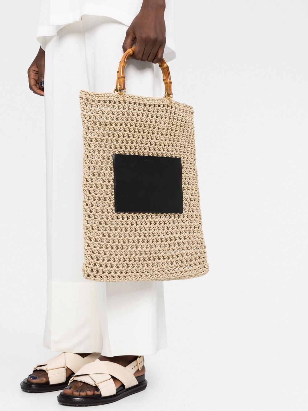 woven bamboo-handle tote bag - 3