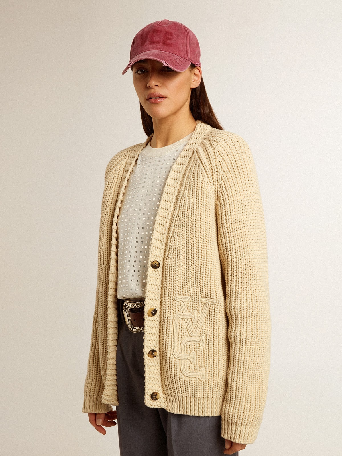 Women's cotton cardigan with embroidery on the front - 2