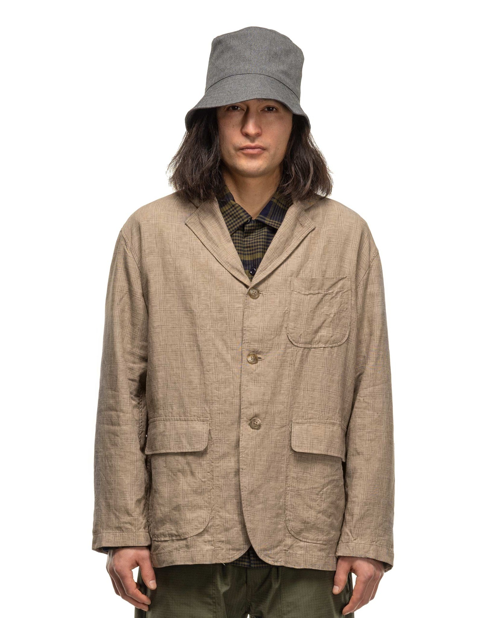 Loiter Jacket Linen Glen Plaid Beige - 4