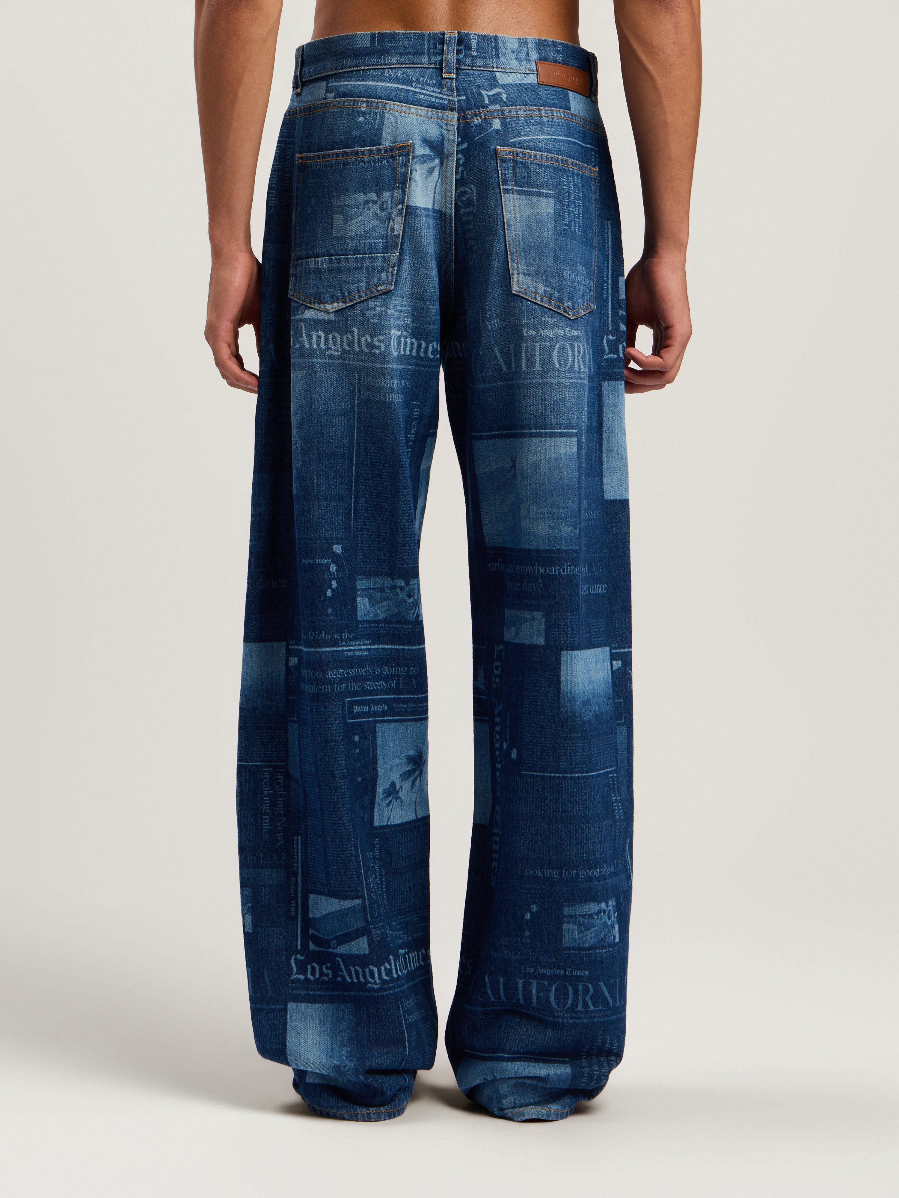 News Print Loose Denim Pants - 4