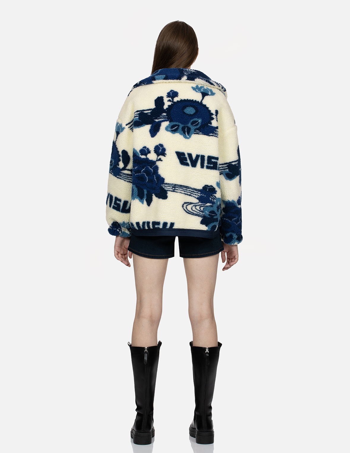 TONAL FLORAL JACQUARD DROP-SHOULDER ZIPPED SHERPA JACKET - 6