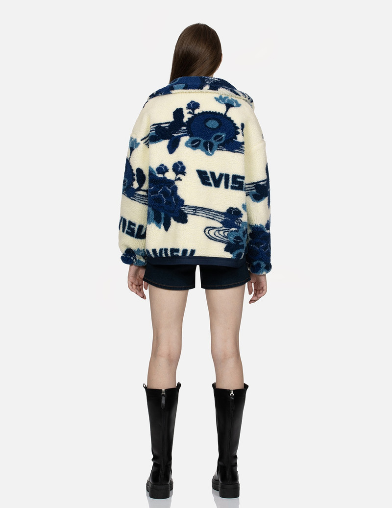 EVISU TONAL FLORAL JACQUARD DROP-SHOULDER ZIPPED SHERPA JACKET outlook