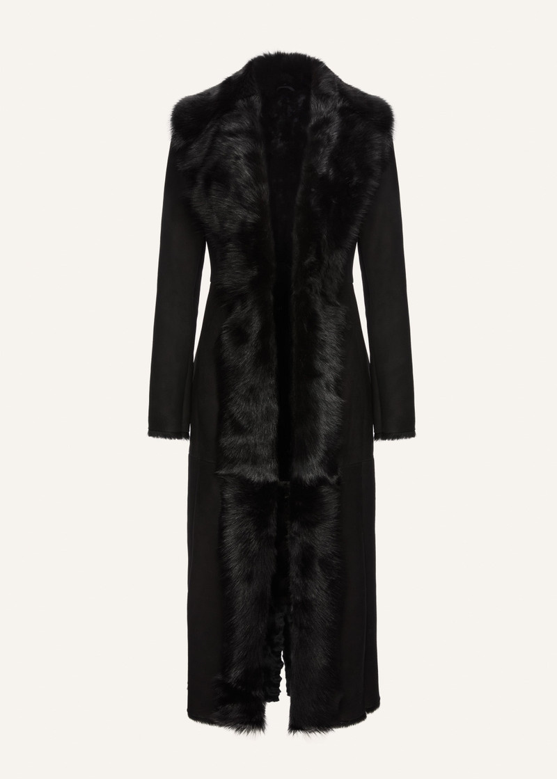 Longline shearling coat in black 1