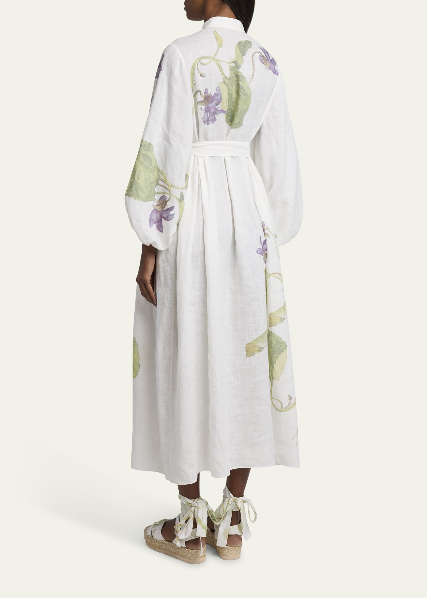 Floral Self-Tie Linen Dress - 3