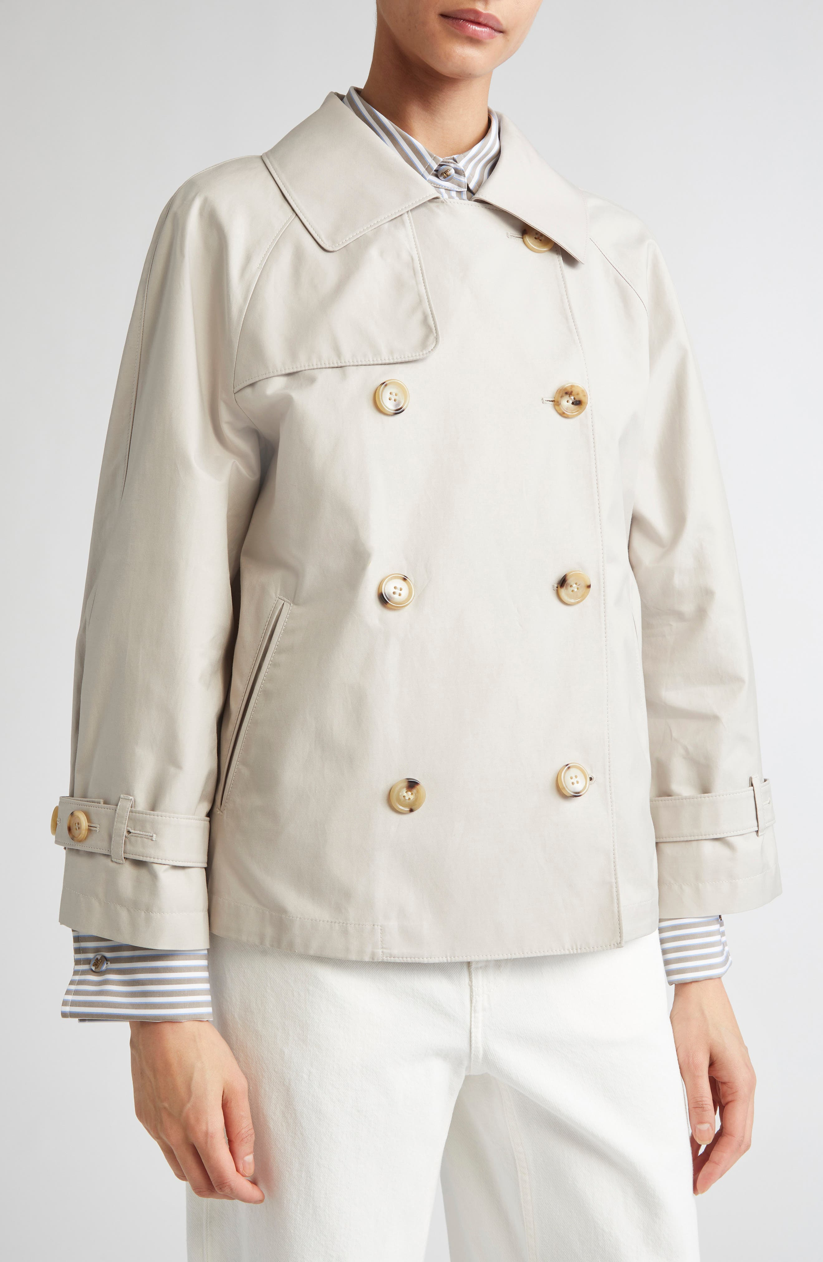 Max Mara Tina Water Repellent Twill Crop Trench Coat in Ecru at Nordstrom - 4