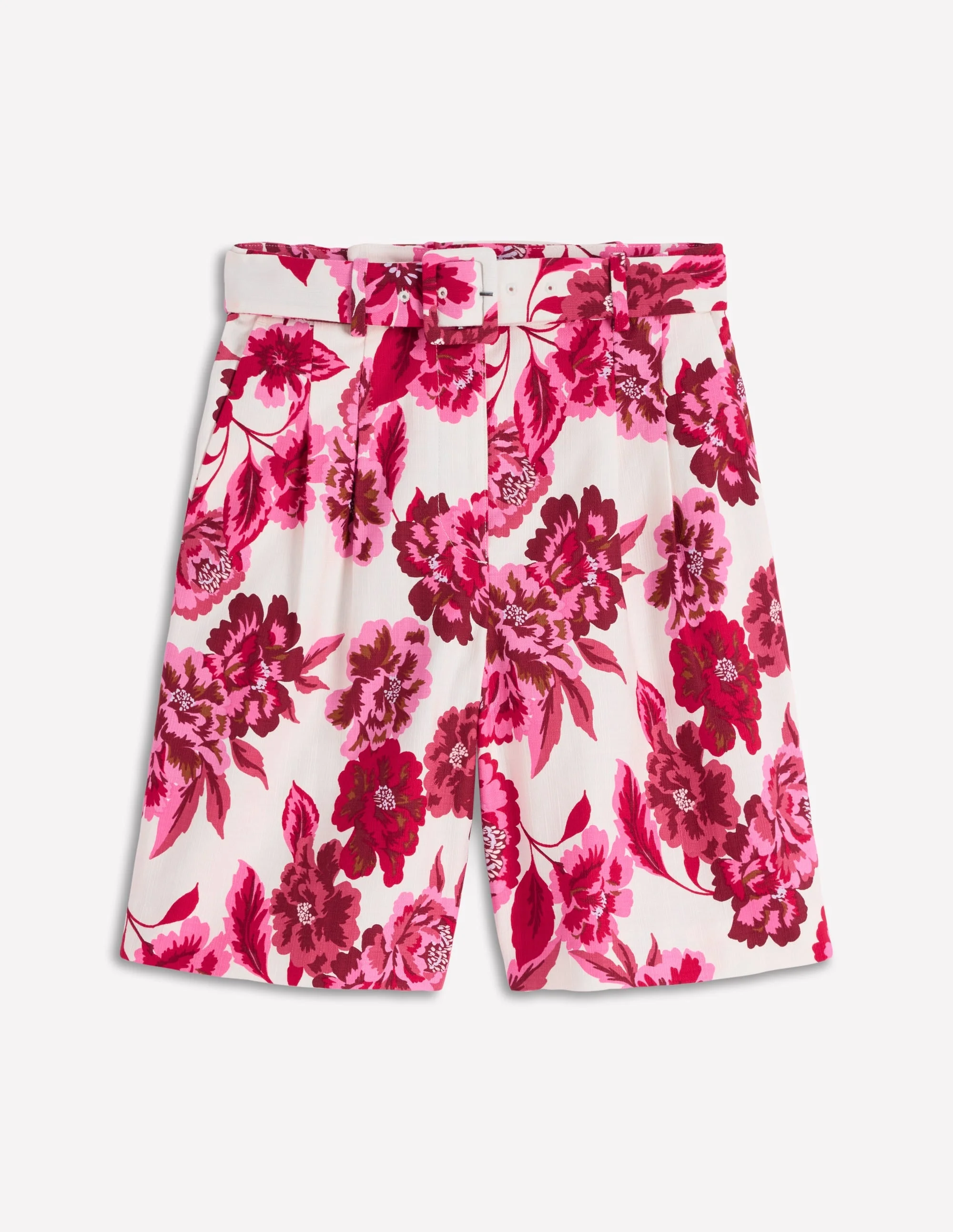 Chelsea Belted Tailored Shorts-Sangria Sunset, Floral Print - 1