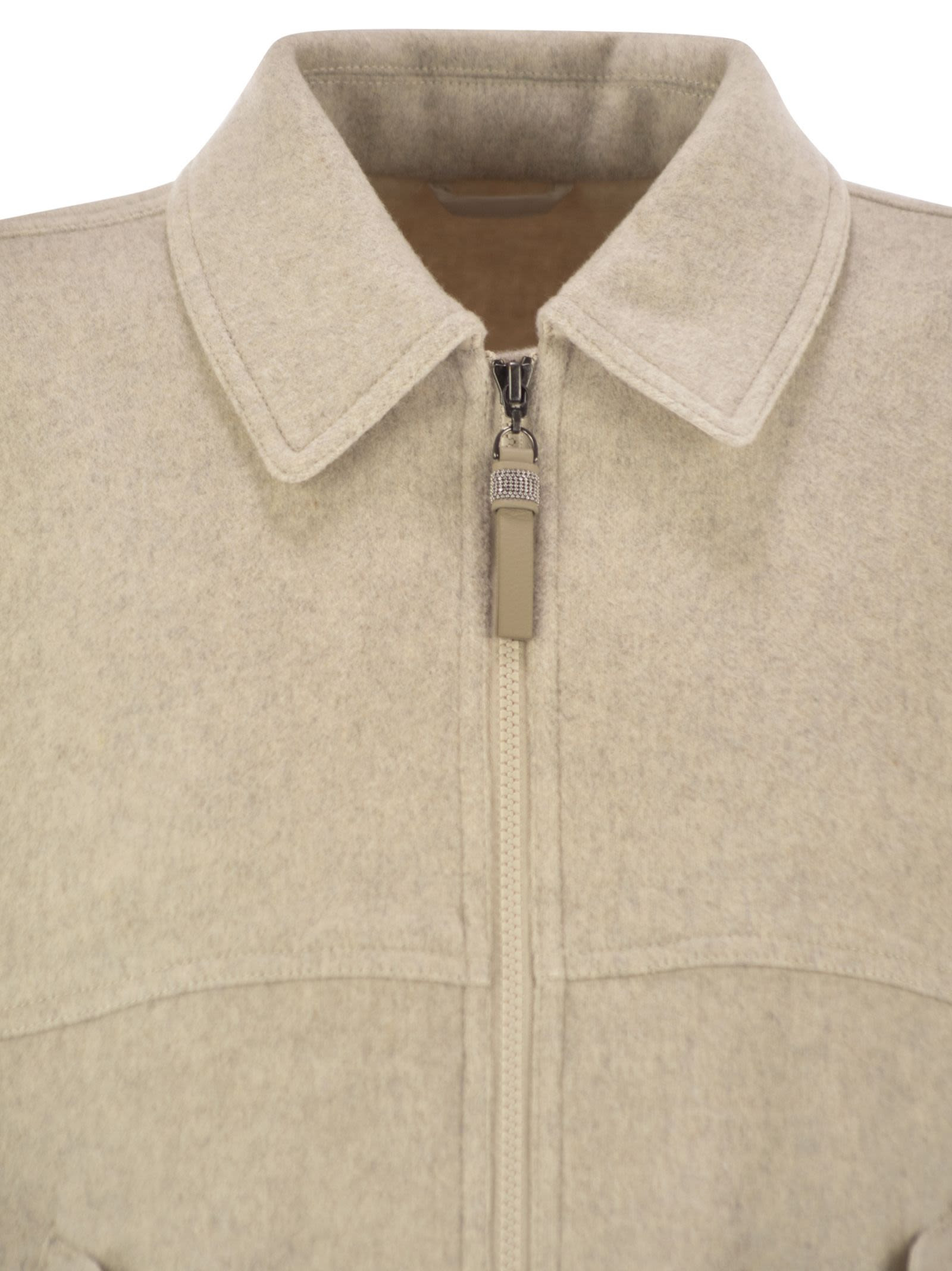 Brunello Cucinelli Women Double Cashmere And Wool Cloth Bomber Jacket With Shiny Zipper Pull - 4