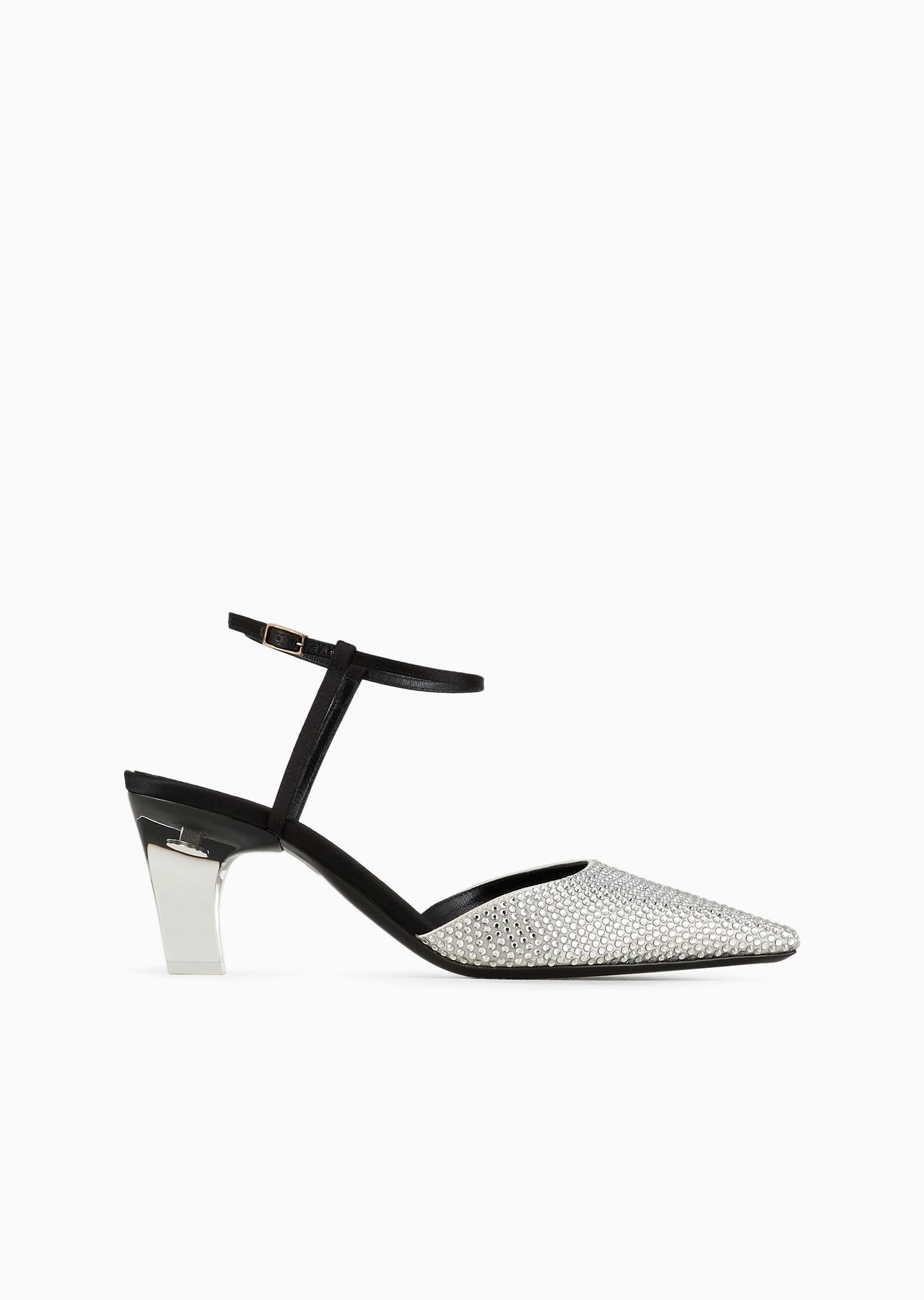Rhinestoned satin court shoes with strap - 1