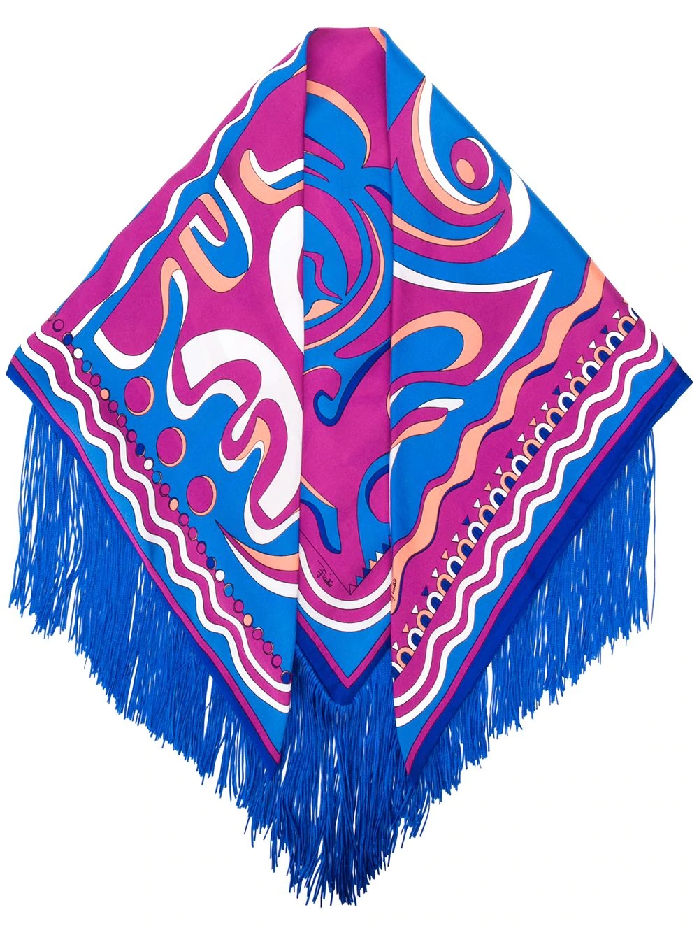 psychedelic pattern fringed scarf - 1