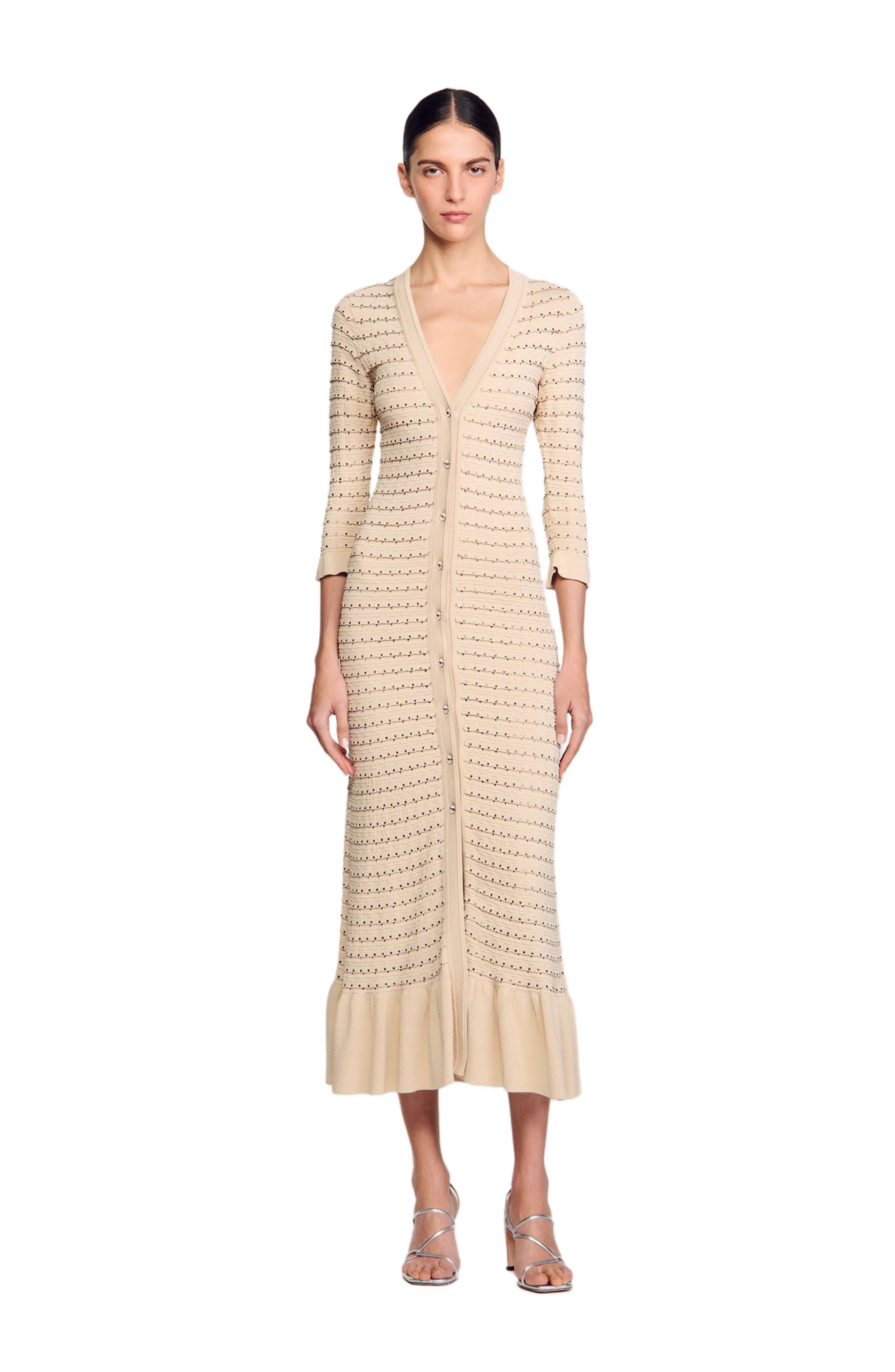 SANDRO Rhinestone knit maxi dress in Beige at Nordstrom - 6