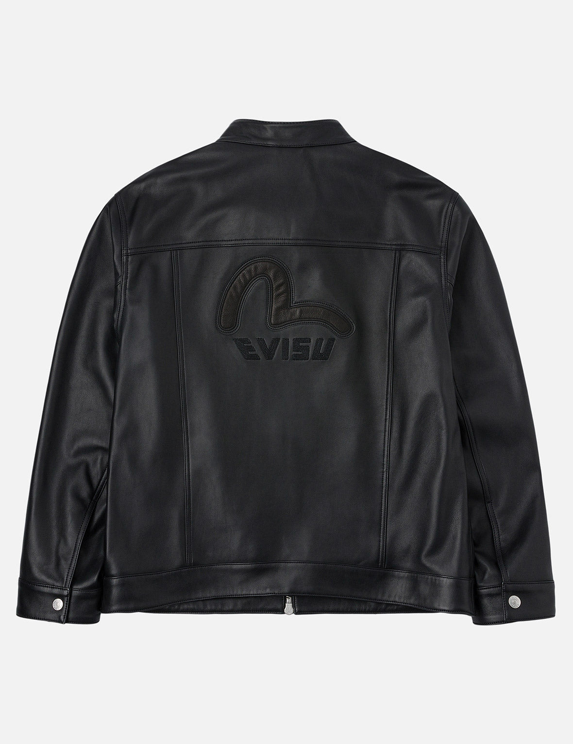 Logo and Seagull Embroidery Regular Fit Leather Jacket - 3