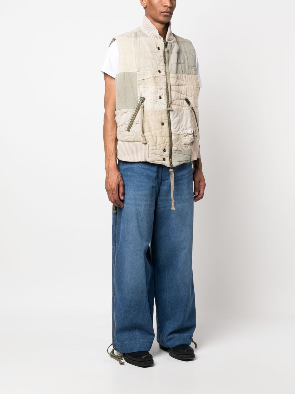 patchwork zip-up gilet - 3