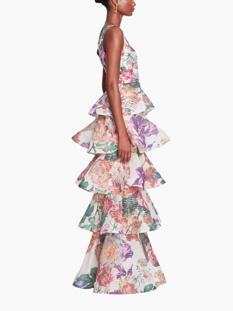 PLUNGING V-NECK FLORAL PRINTED GOWN 3
