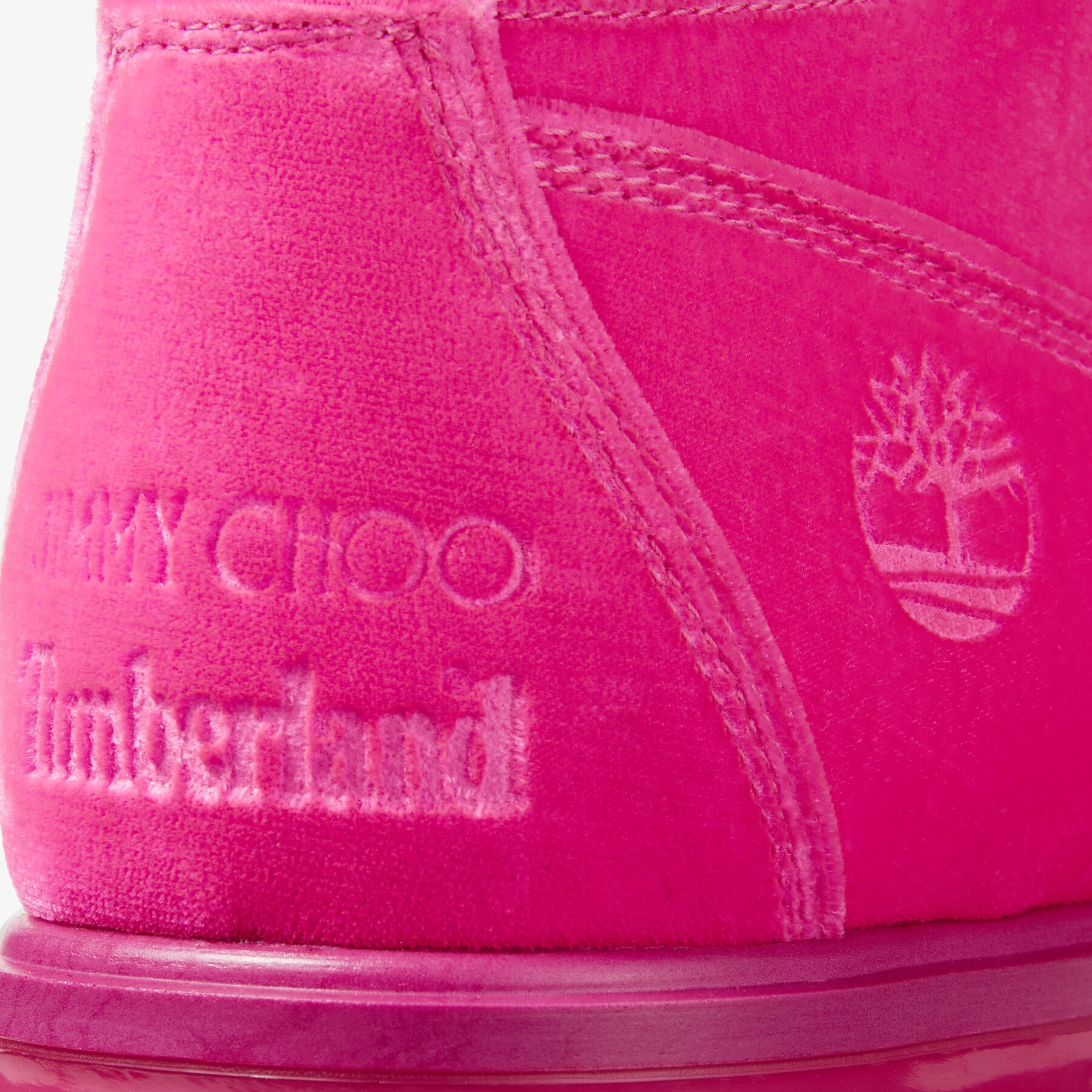 JIMMY CHOO X TIMBERLAND 8 INCH PUFFER BOOT
Hot Pink Timberland Velvet Ankle Boots - 3