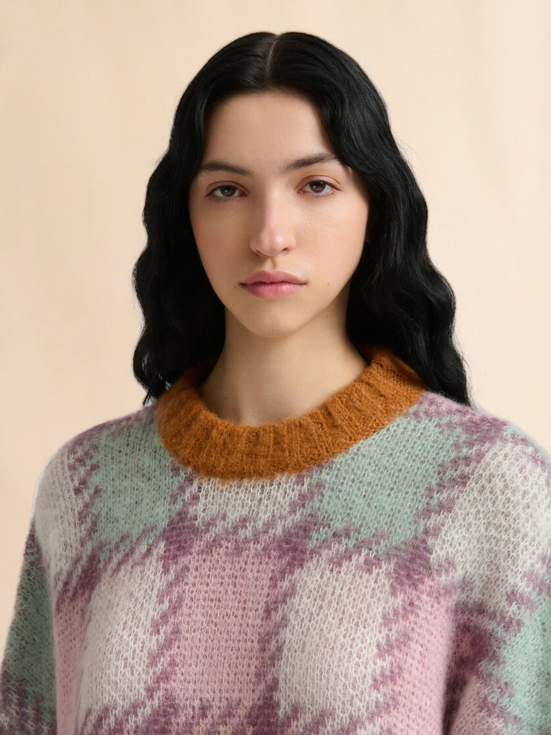 PURPLE MOHAIR CHECKED SWEATER 5