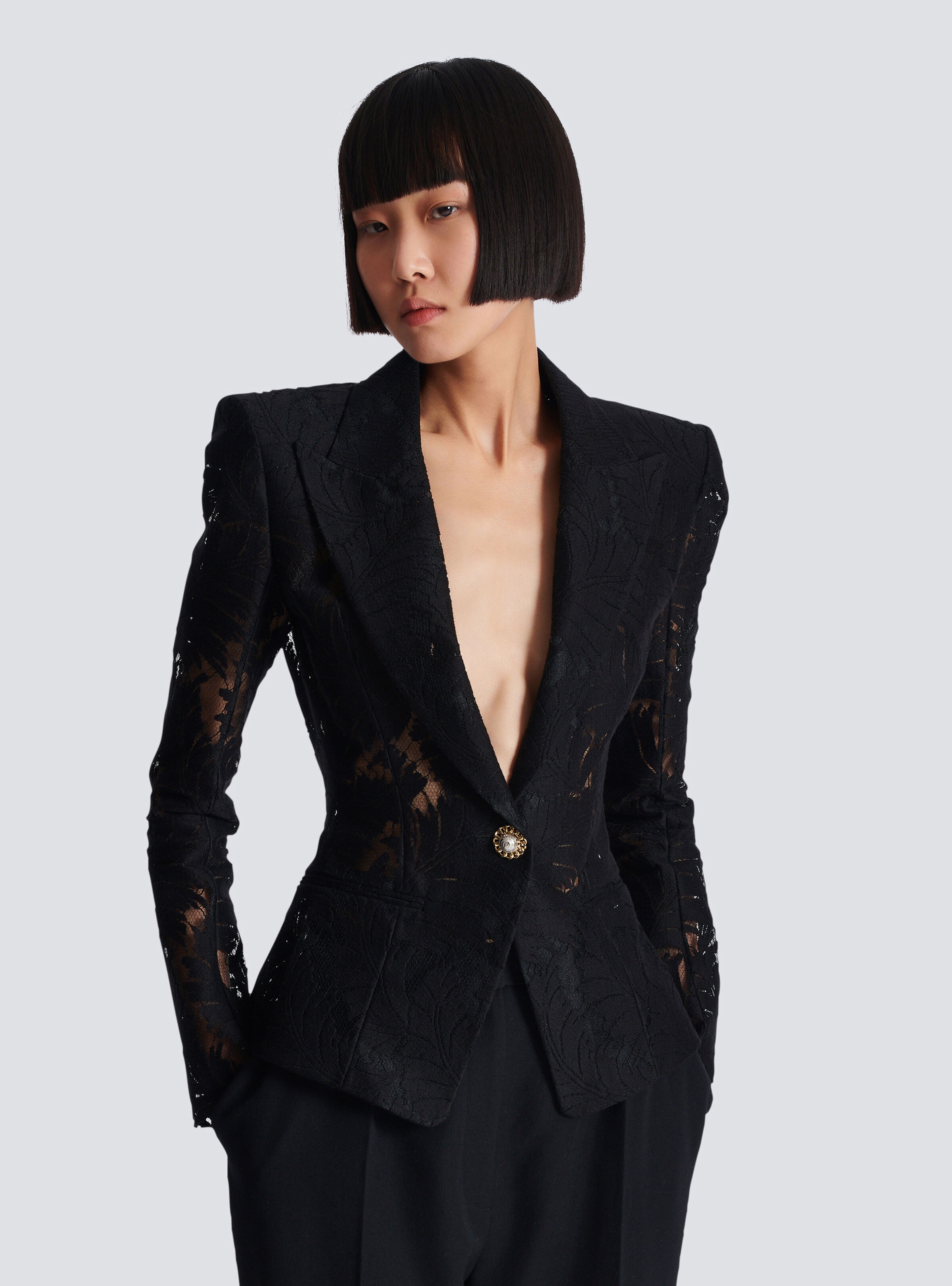1-button fitted lace jacket - 6